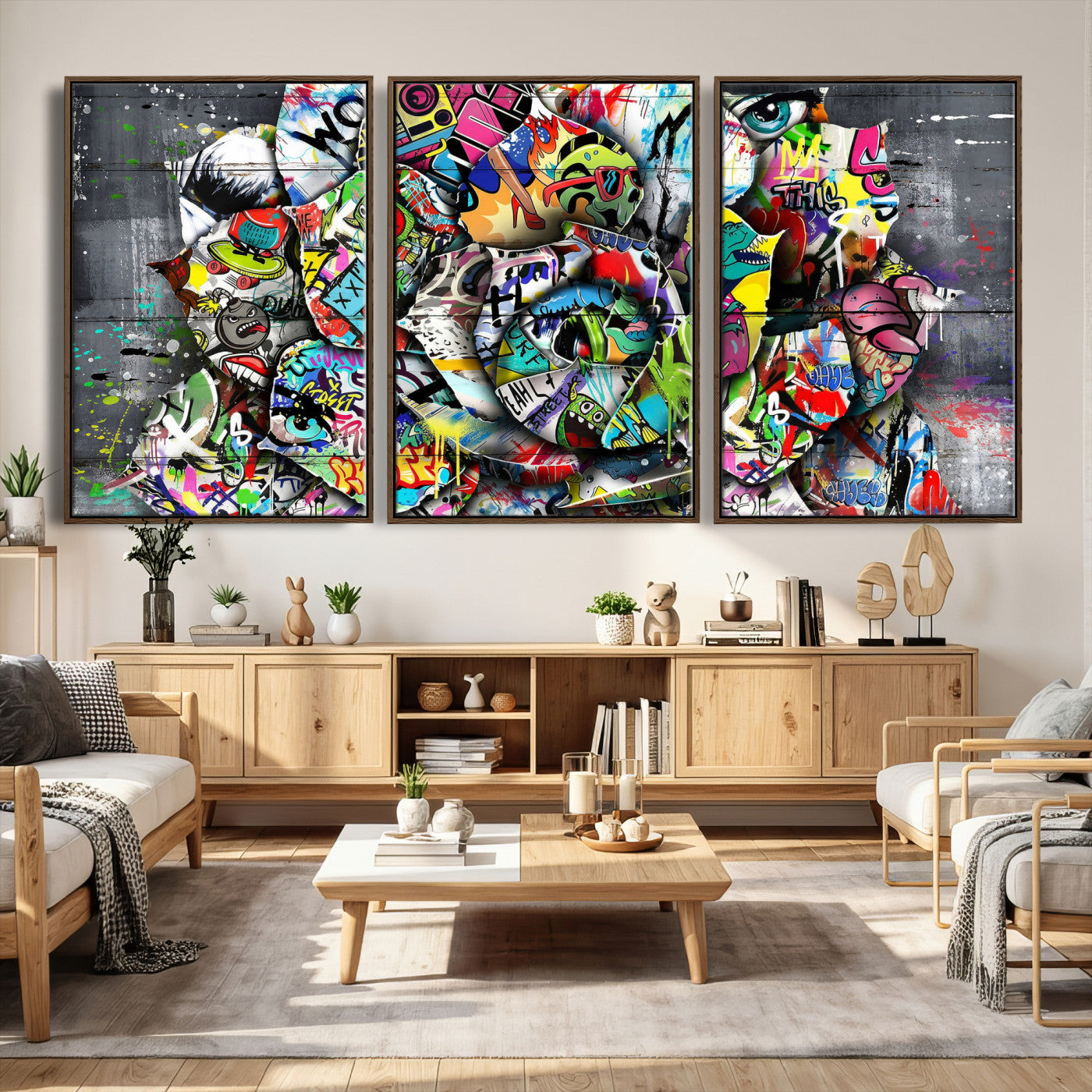 77553344-MGV-CV-36X24 - Abstract Graffiti Collage Street Art Wall Art Canvas Print, Colorful Urban Pop Art Canvas Print, Modern Graffiti Patchwork Contemporary Art Printing