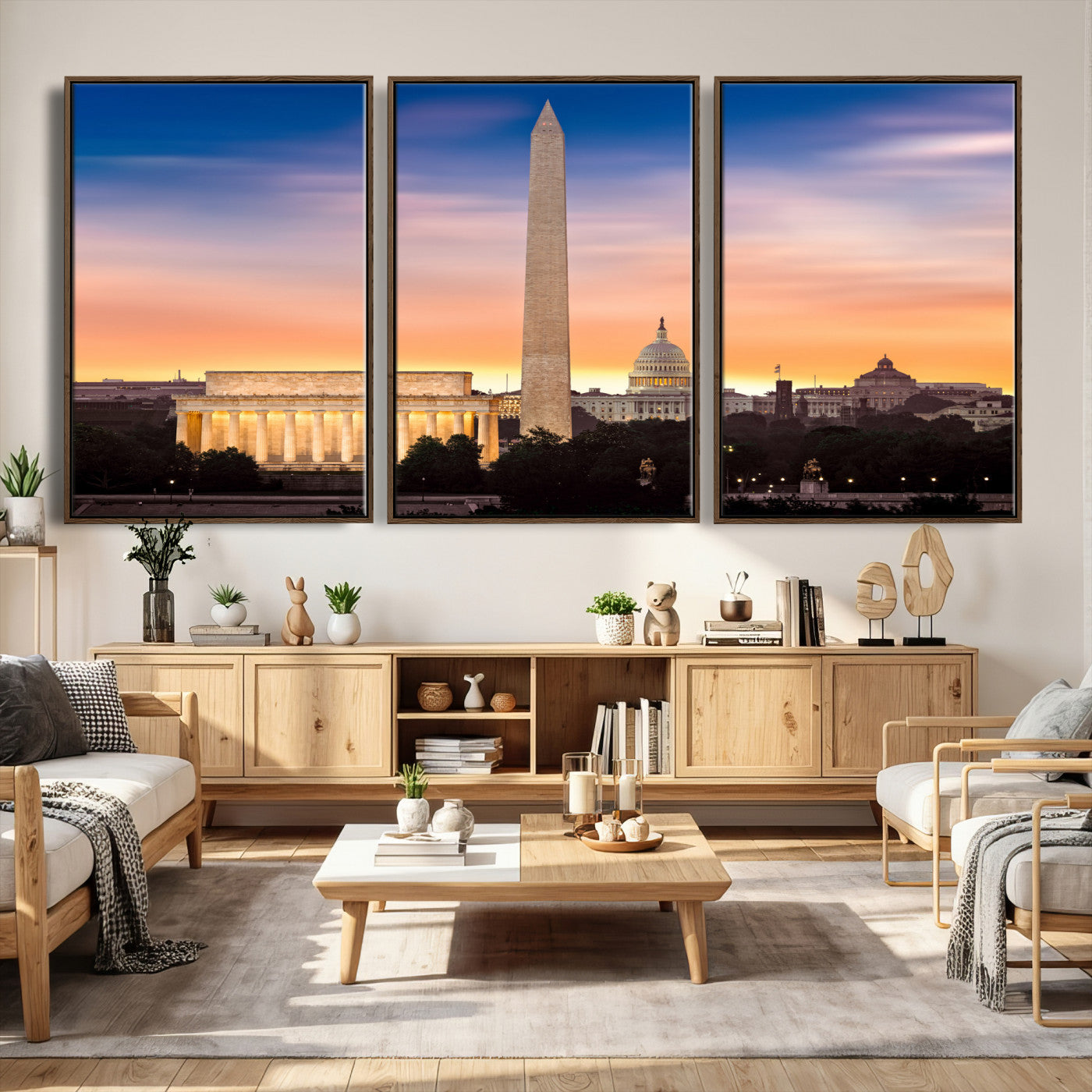 72704063-MGV-CV-36X24 - Washington DC Skyline Wall Art Canvas Print – Lincoln Memorial, Washington Monument & Capitol Artwork Print