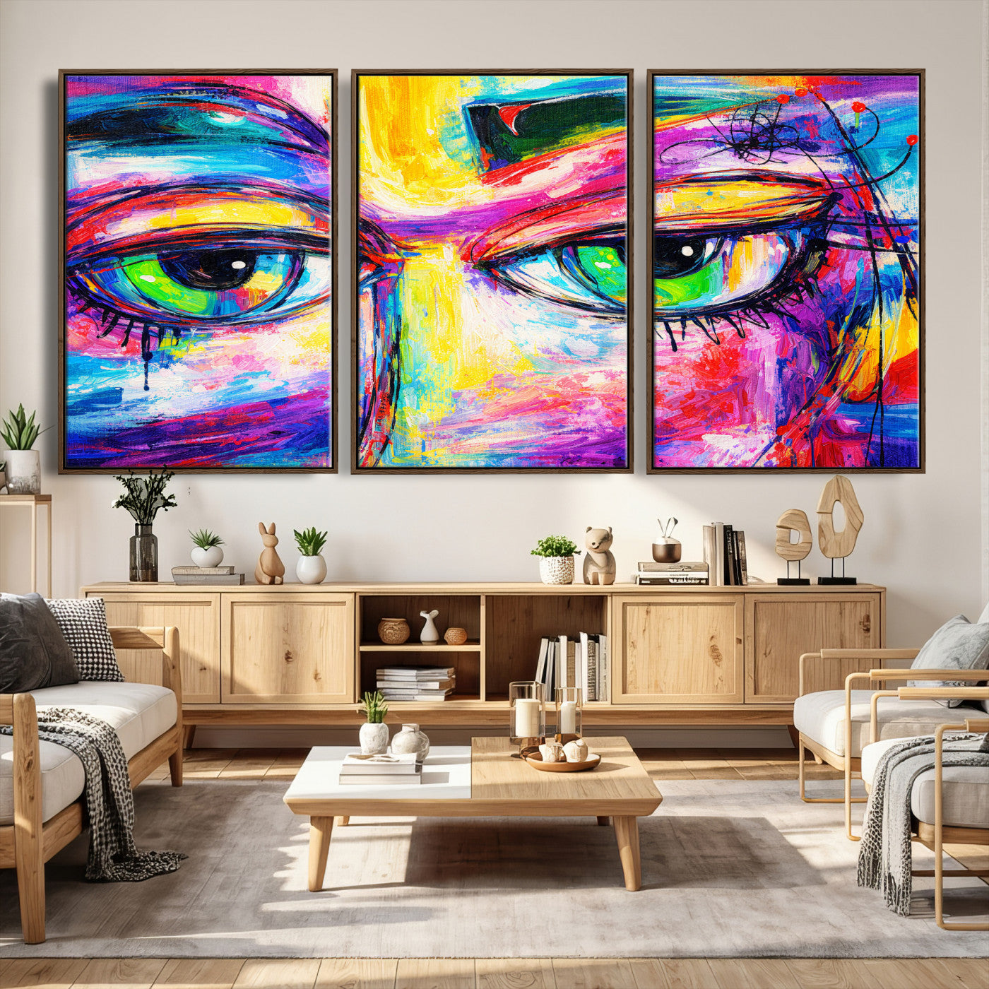 99390655-MGV-CV-36X24 - Colorful Abstract Face Wall Art Canvas Print – Modern Pop Art Portrait Artwork for Contemporary Living Room Decor