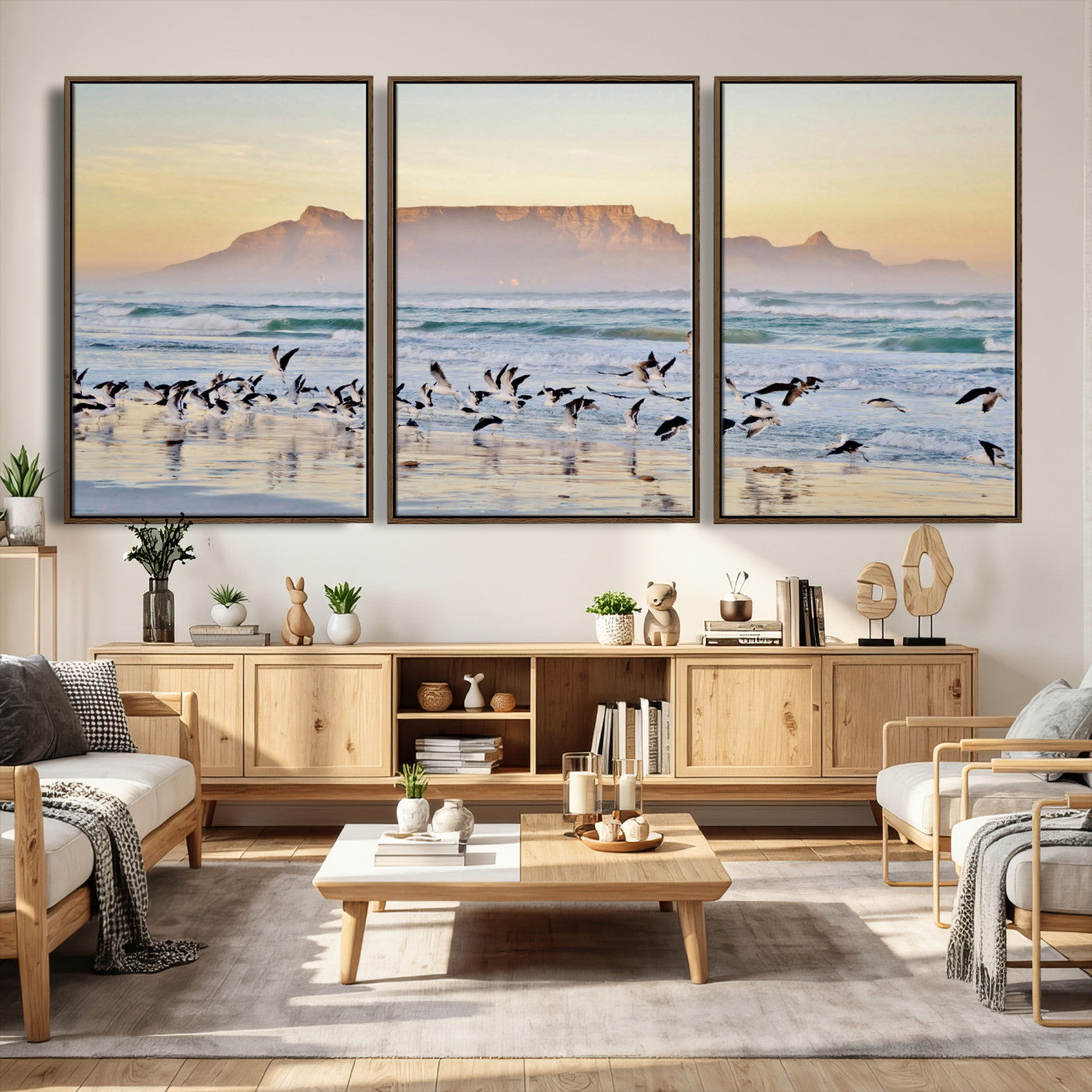 78989362-MGV-CV-36X24 - Seagulls Over Ocean Wall Art Canvas Print – Coastal Beach Landscape Artwork for Living Room Decor
