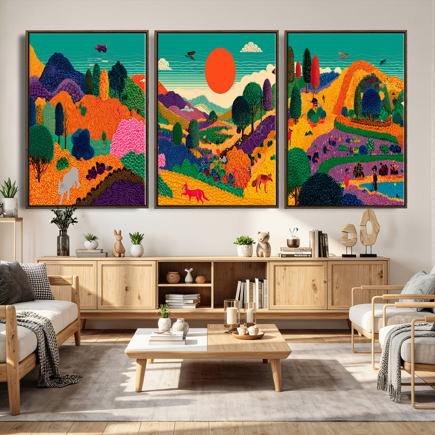 45710397-MGV-CV-48X32-3P - Colorful Japanese Landscape Print: Maximalist Panoramic Wall Art