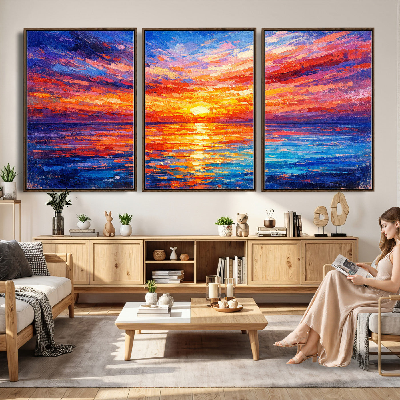 54915078-MGV-CV-36X24 - Colorful Knife Ocean Sunset Canvas — Orange Pink Teal Expressionist Sea Print | Colorful Coastal Wall Art | Vibrant Beach Decor Gift