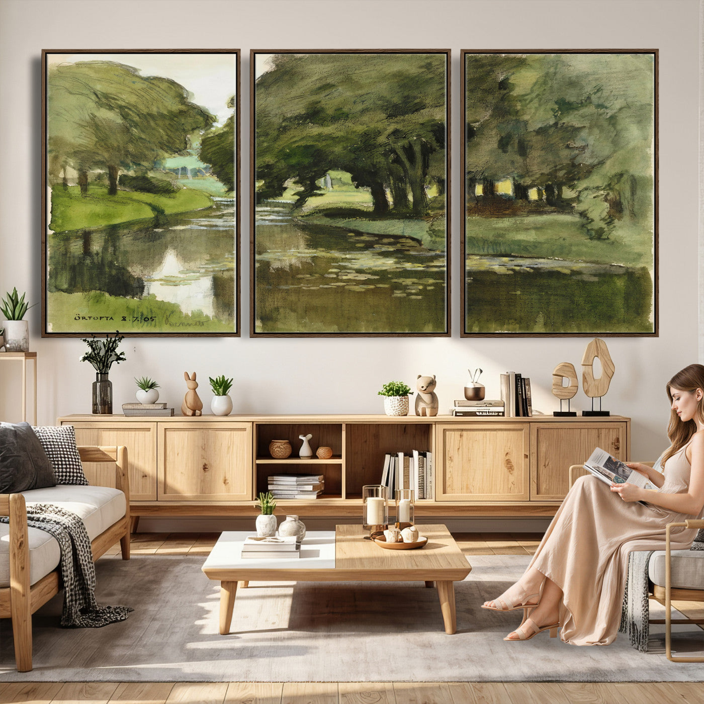 54446767-MGV-CV-36X24 - Anders Zorn Watercolor Canvas Print, Örtofta 1905 Swedish River Landscape, Impressionist Nature Art, Scandinavian Wall Decor, Plein Air Painting Print