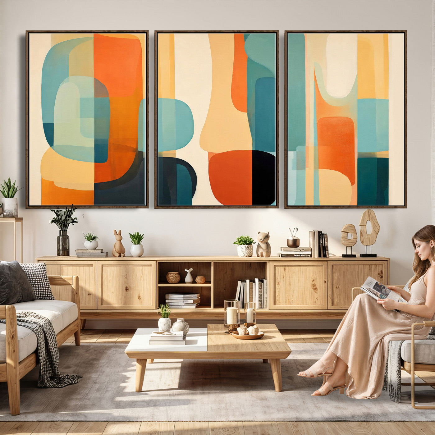 71488451-MGV-CV-60X30-3P - Abstract Geometric Wall Art Canvas Print, Mid Century Modern Wall Art, Abstract Wall Art Canvas Print for Living Room Bedroom Office