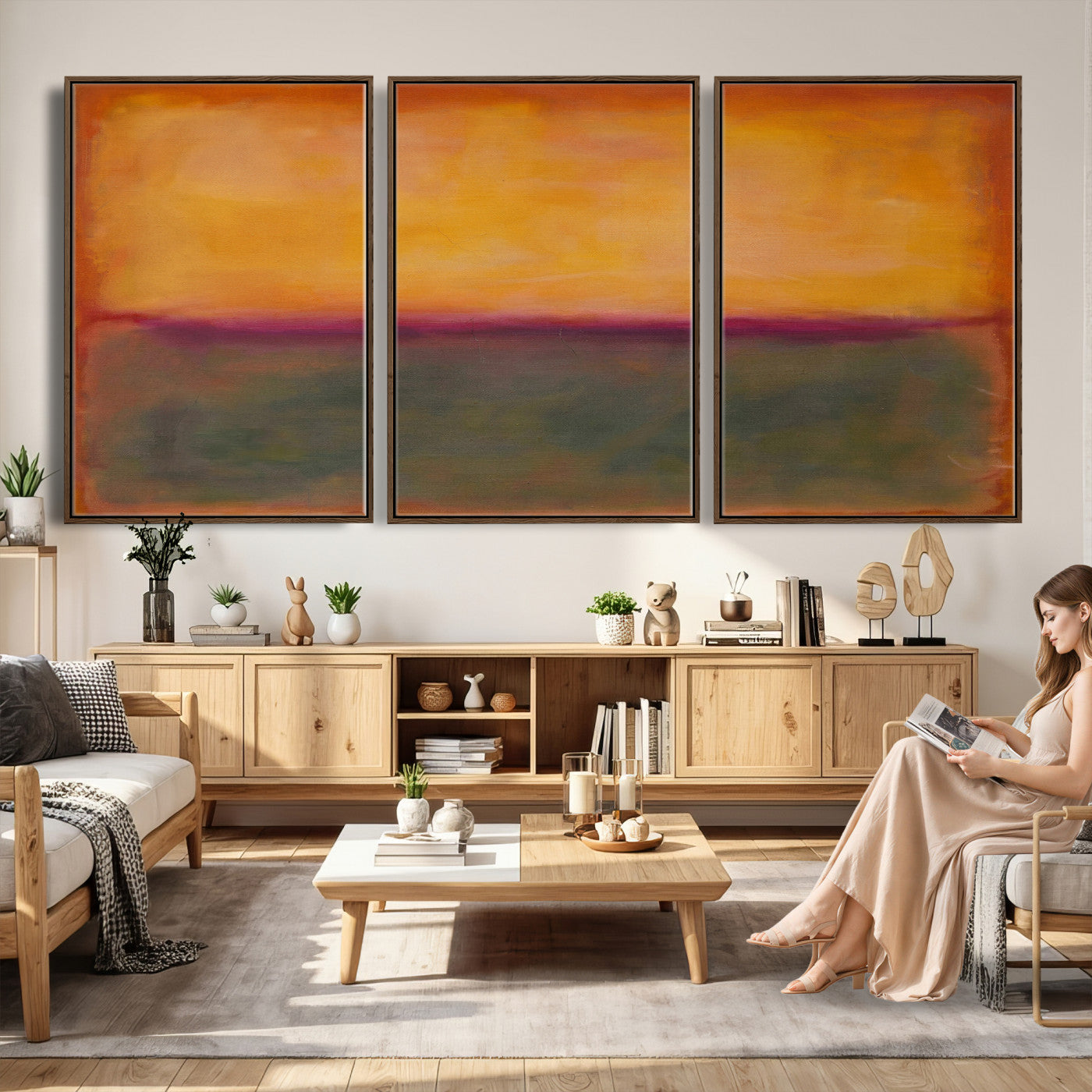 21628300-MGV-CV-36X24 - Abstract Color Field Wall Art Canvas Print, Framed Minimalist Horizon Artwork for Living Room Bedroom Office