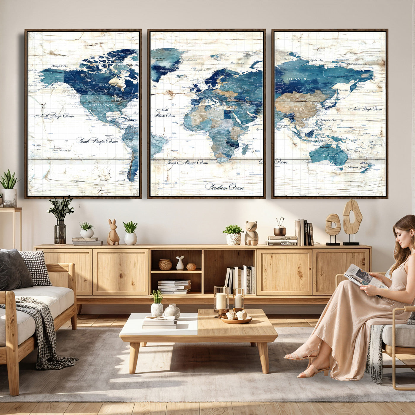86799232-MGV-CV-36X24 - Watercolor World Map Canvas Wall Art Print – Abstract Colorful Travel Wall Decor