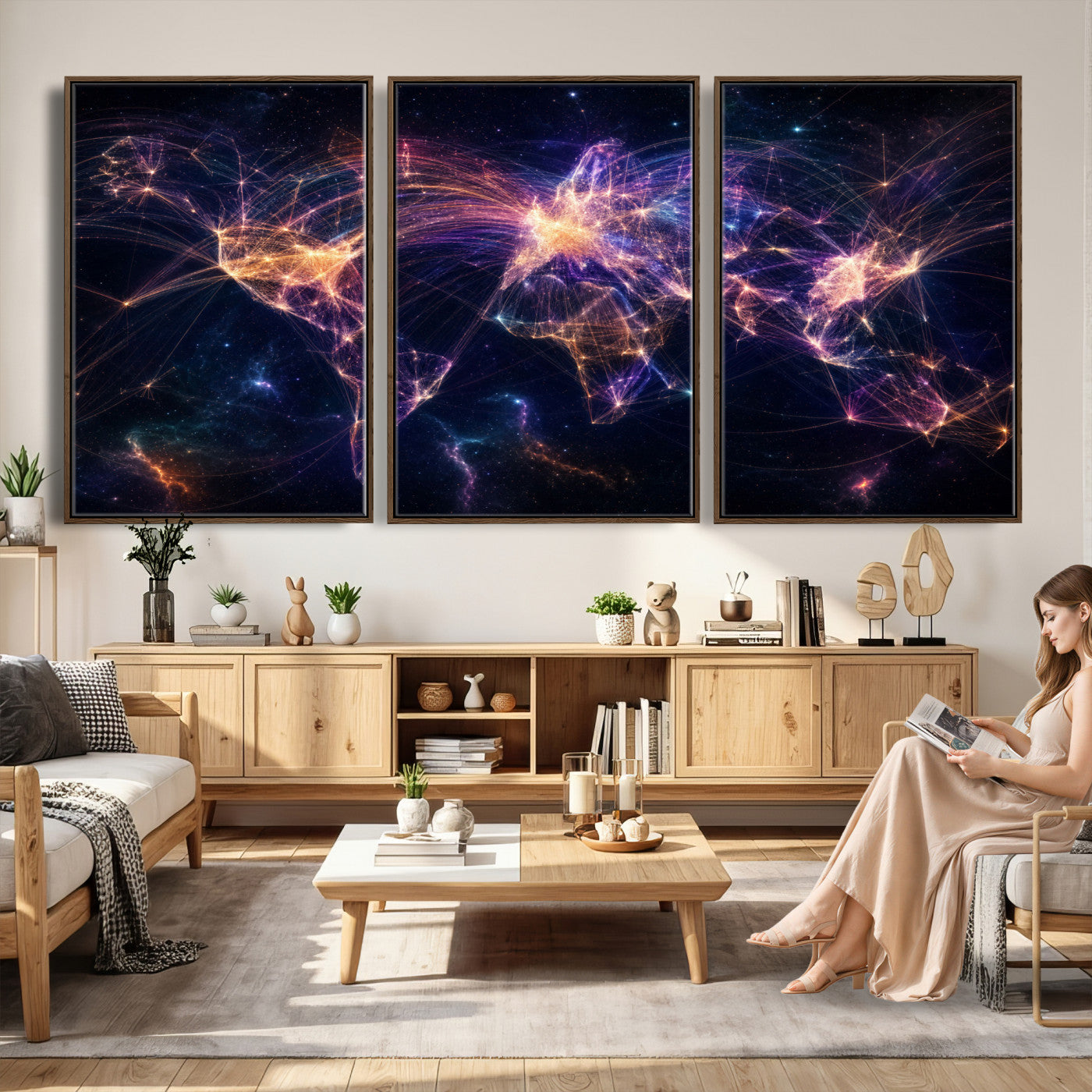 75155491-MGV-CV-36X24 - Global Flight Routes Map Canvas Wall Art, Worldwide Aviation Network Print, International Air Travel Wall Decor