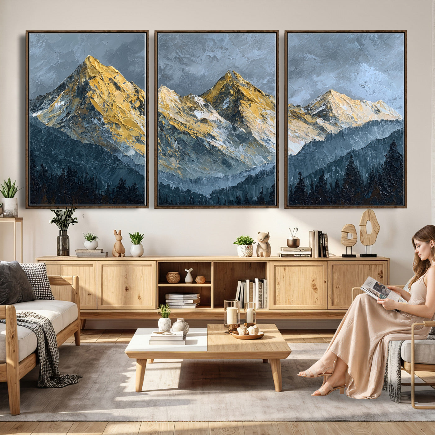 50821961-MGV-CV-48X32-3P - Abstract Mountain Wall Art Canvas Print Modern Landscape Painting Print