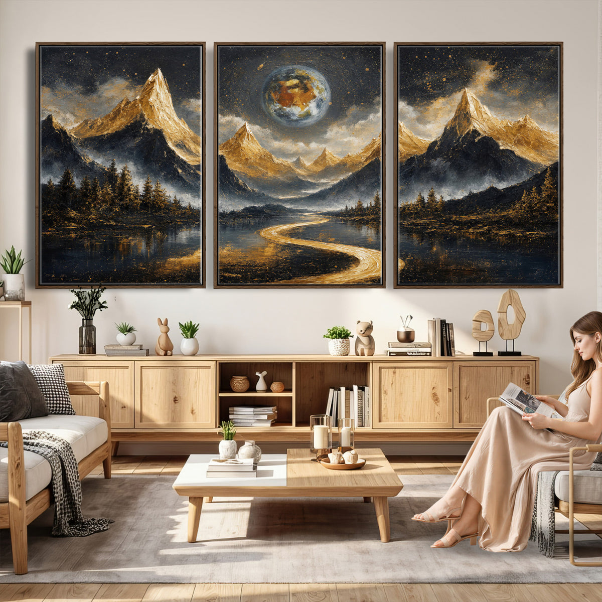 34202127-MGV-CV-36X24 - Abstract Mountain Wall Art Canvas Print Modern Landscape Painting Print