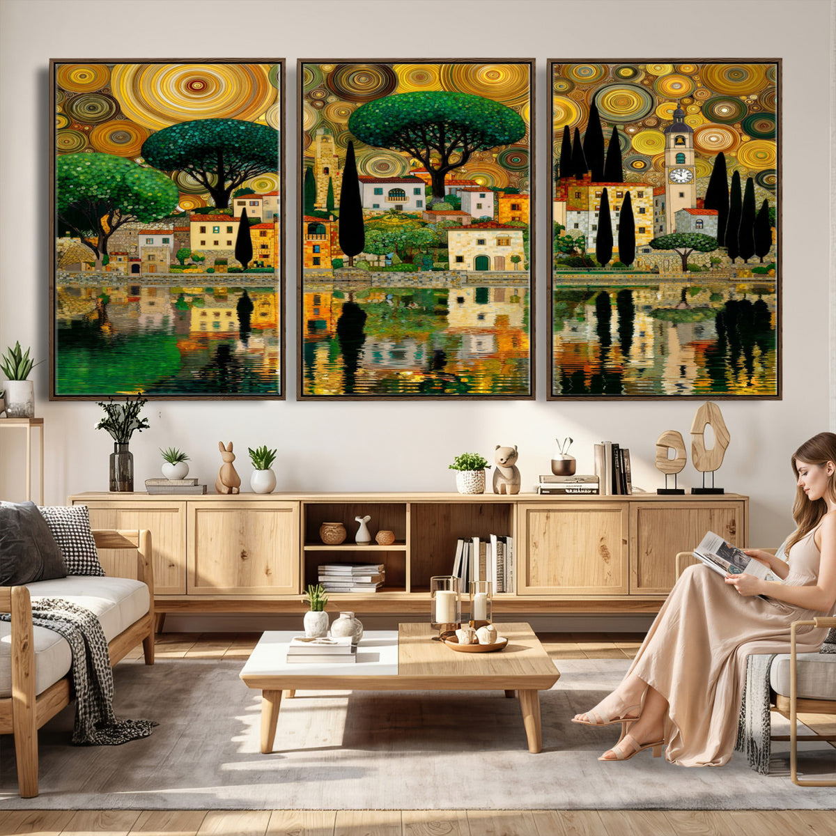 93010897-MGV-CV-36X24 - Gustav Klimt Golden Cityscape Wall Art Canvas Print,