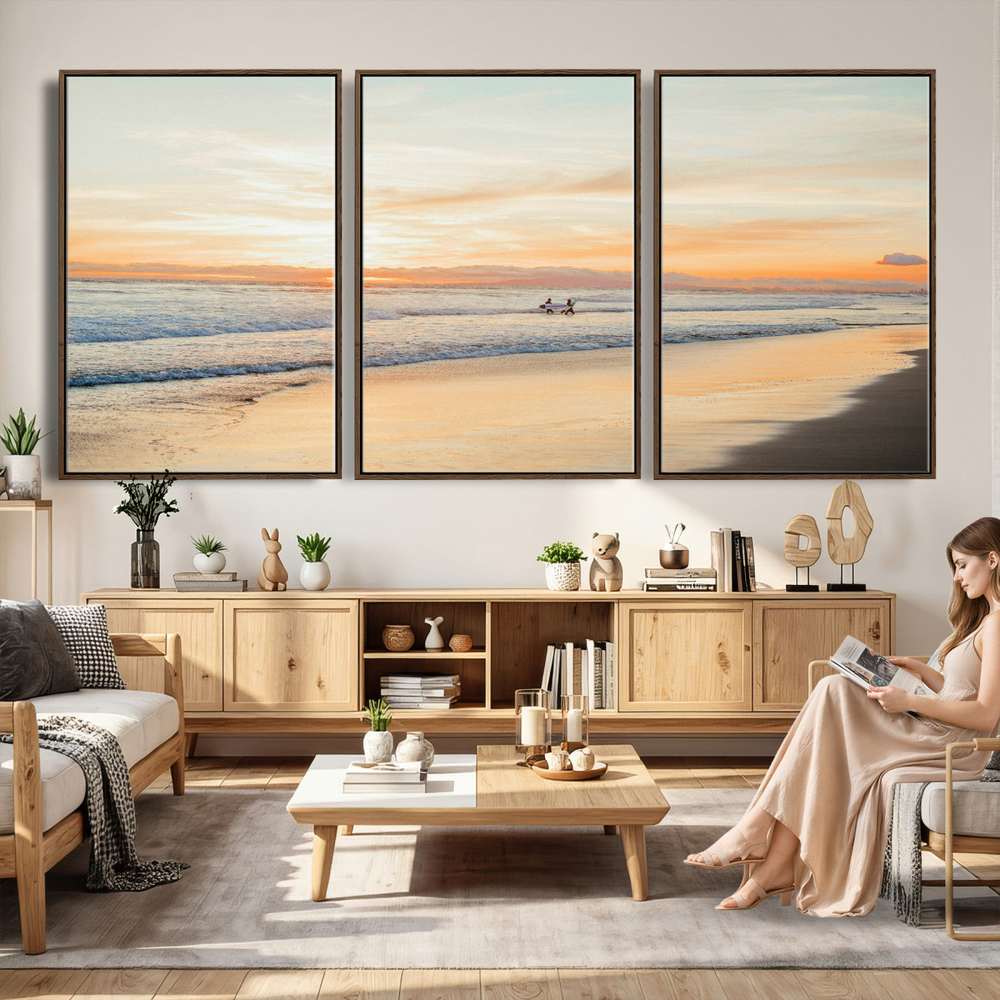 38131619-MGV-CV-36X24 - Beach Sunset Canvas Wall Art Print | Ocean Waves Landscape, Coastal Photography, Seascape Wall Decor, Ready to Hang