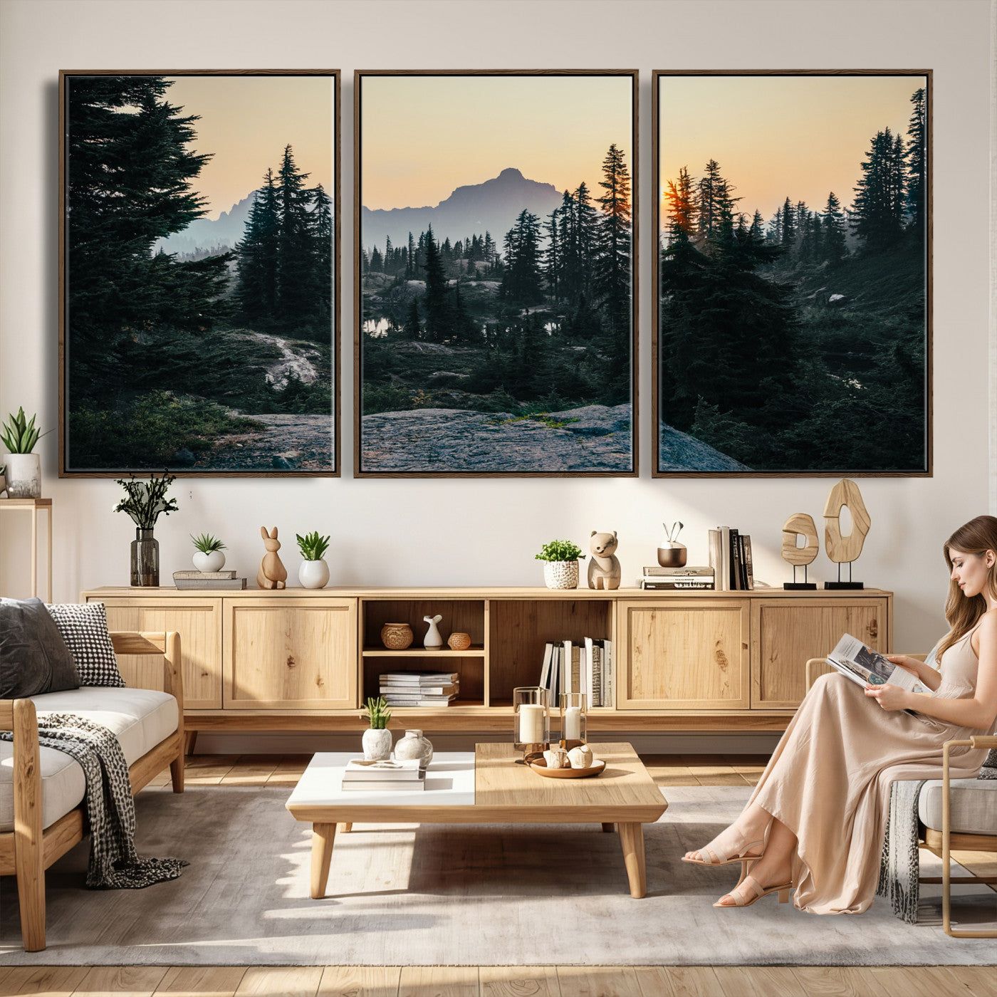 89996020-MGV-CV-36X24 - Mountain Forest Canvas Wall Art Print - Pine Tree Landscape, Sunset Nature Photography, Wilderness Wall Decor, Ready to Hang
