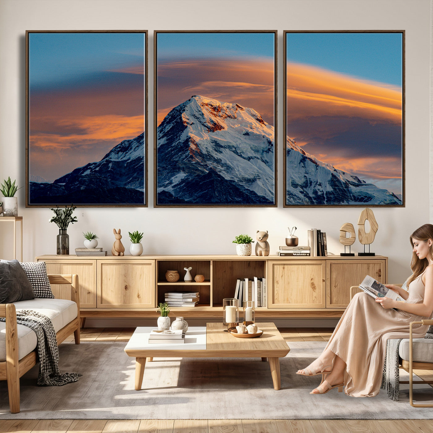 73810927-MGV-CV-36X24 - Snow Mountain Canvas Wall Art Print, Alpine Peak Landscape, Winter Nature Photography, Large Mountain Decor, Ready to Hang