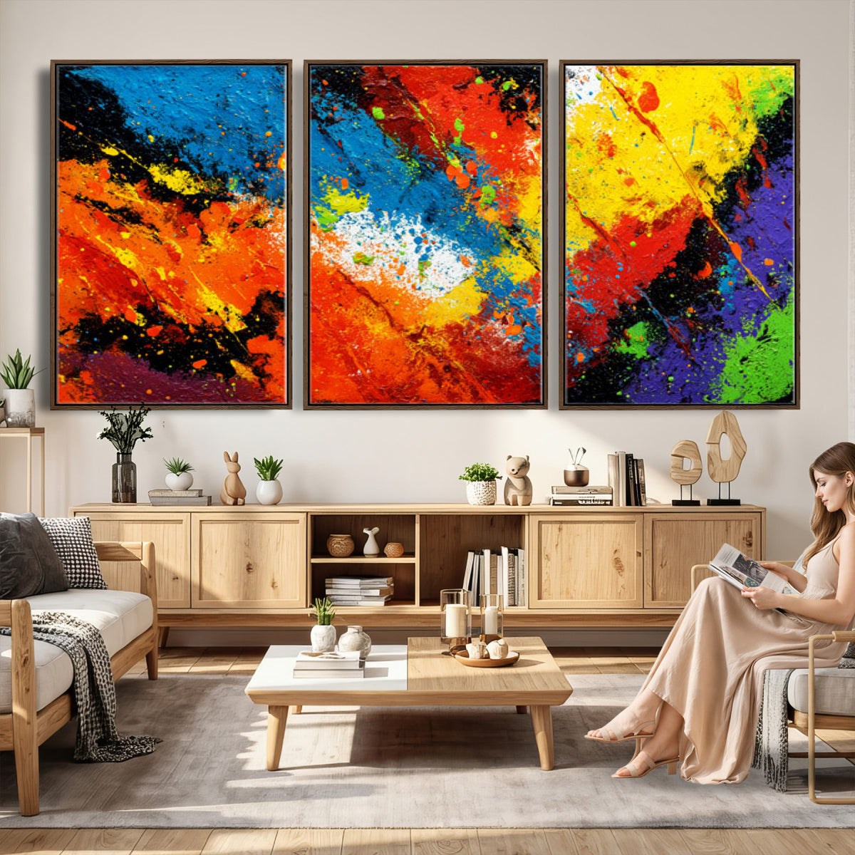 74888753-MGV-CV-36X24 - Vibrant Blue Abstract Canvas Wall Art Colorful Impasto Oil Painting Print