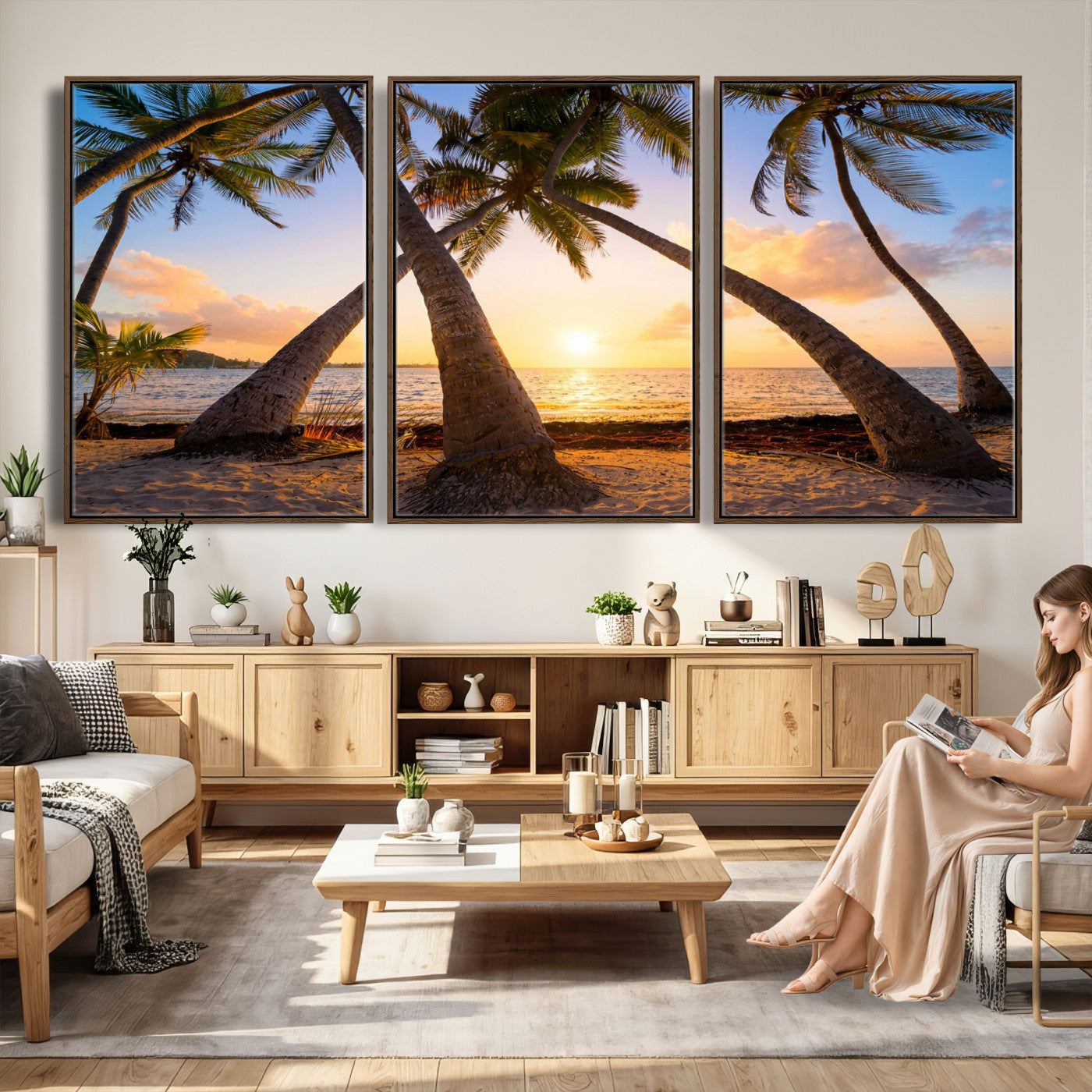 75123213-MGV-CV-36X24 - Tropical Island Coconut Palm Trees Sunset Wall Art Canvas Print - Turquoise Beach Print for Nautical Home Decor