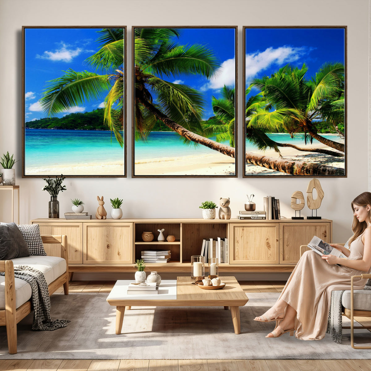 67049818-MGV-CV-36X24 - Tropical Island Coconut Palm Trees Wall Art Canvas Print - Turquoise Beach Print for Lake Home Decor
