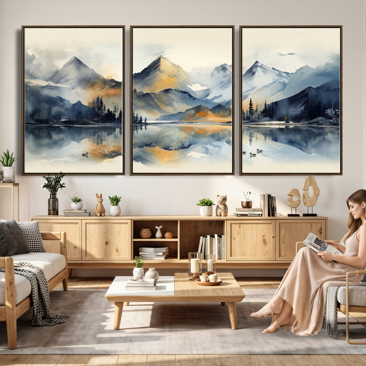 10196184T-MGV-CV-36X24 - Abstract Lake Mountain Wall Art Canvas Print