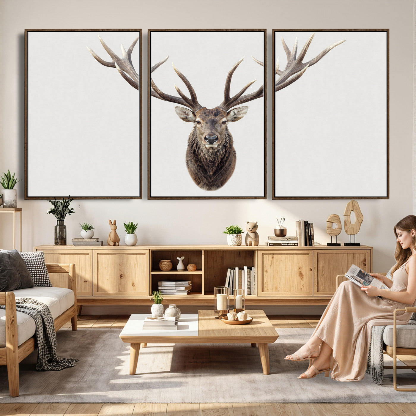 840173GY-MGV-CV-36X24 - Majestic Red Deer Canvas Wall Art – Stag Antlers Horns Print, Wildlife Hunting Poster, Rustic Cabin Lodge Decor