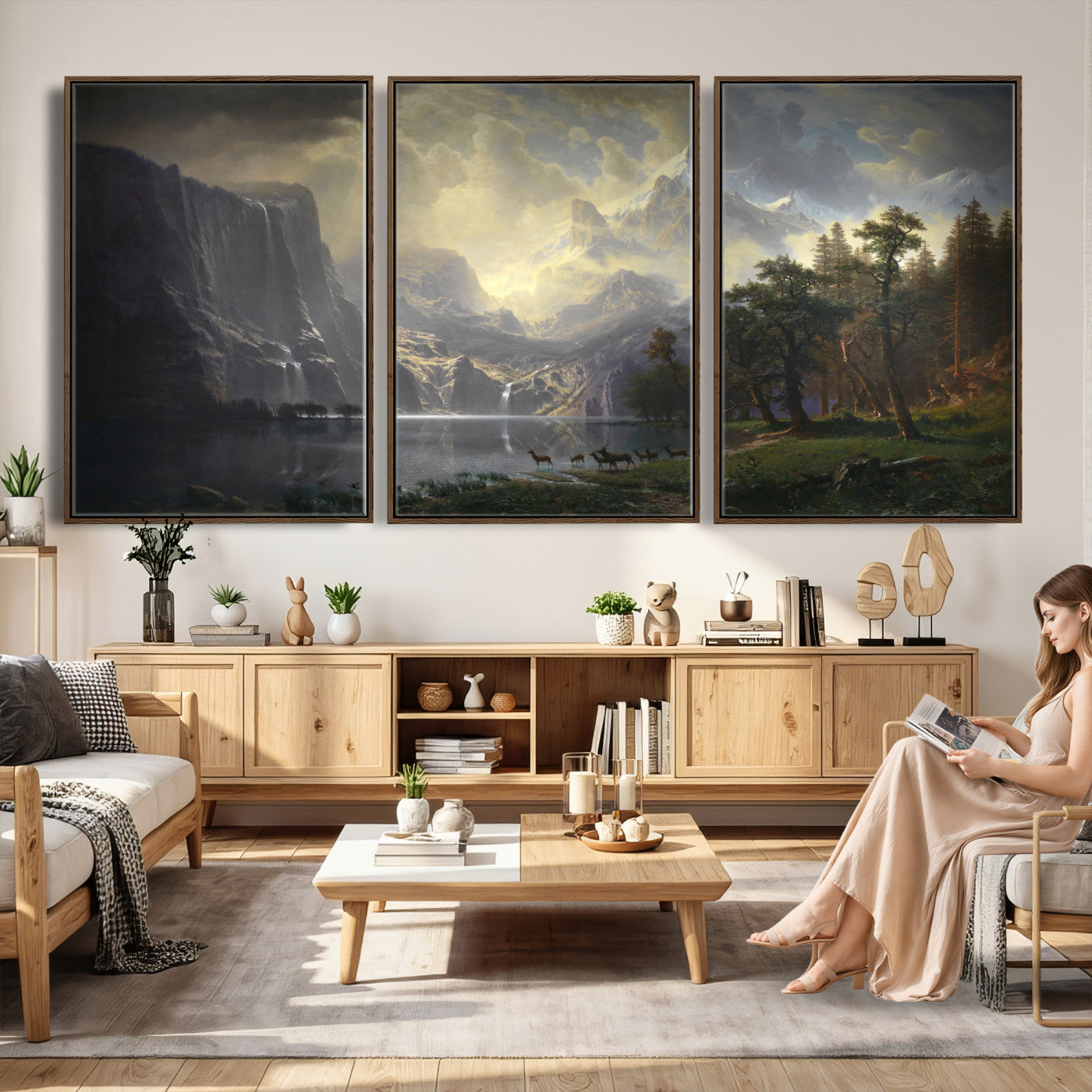 88679214-MGV-CV-36X24 - Albert Bierstadt Among the Sierra Nevada California Yosemite Wall Art Canvas Print, Classic Fine Art Painting Print