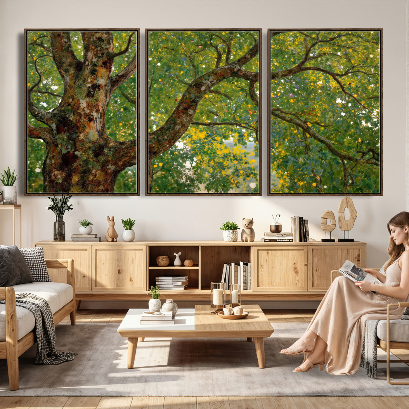 23663535-MGV-CV-36X24 - Vintage Summer Forest Green Tree Wall Art Canvas Print, Lush Leaves Impressionist Painting Print