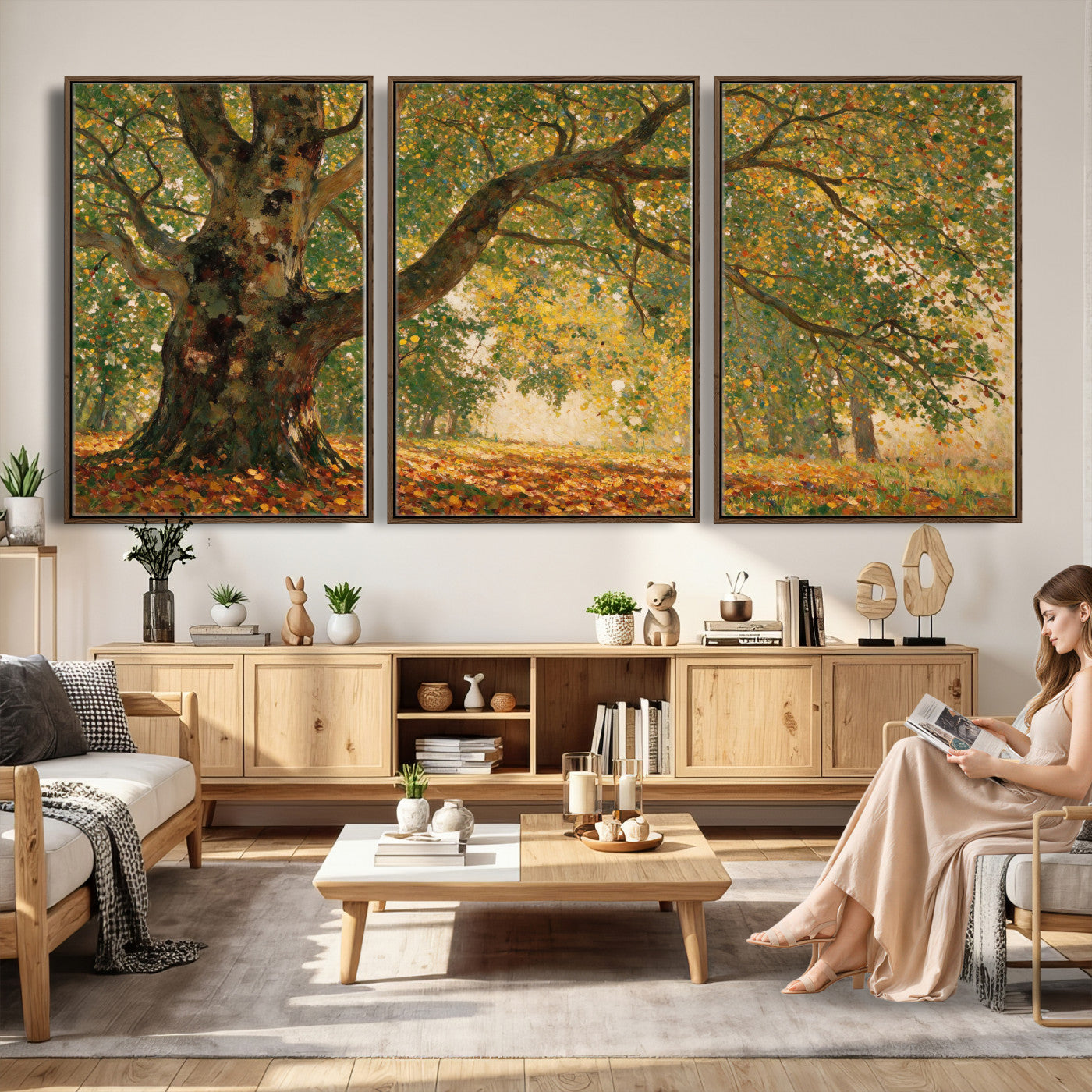 52555601-MGV-CV-36X24 - Claude Monet Style The Bodmer Oak Fontainebleau Forest Wall Art Canvas Print, Autumn Landscape Painting Print