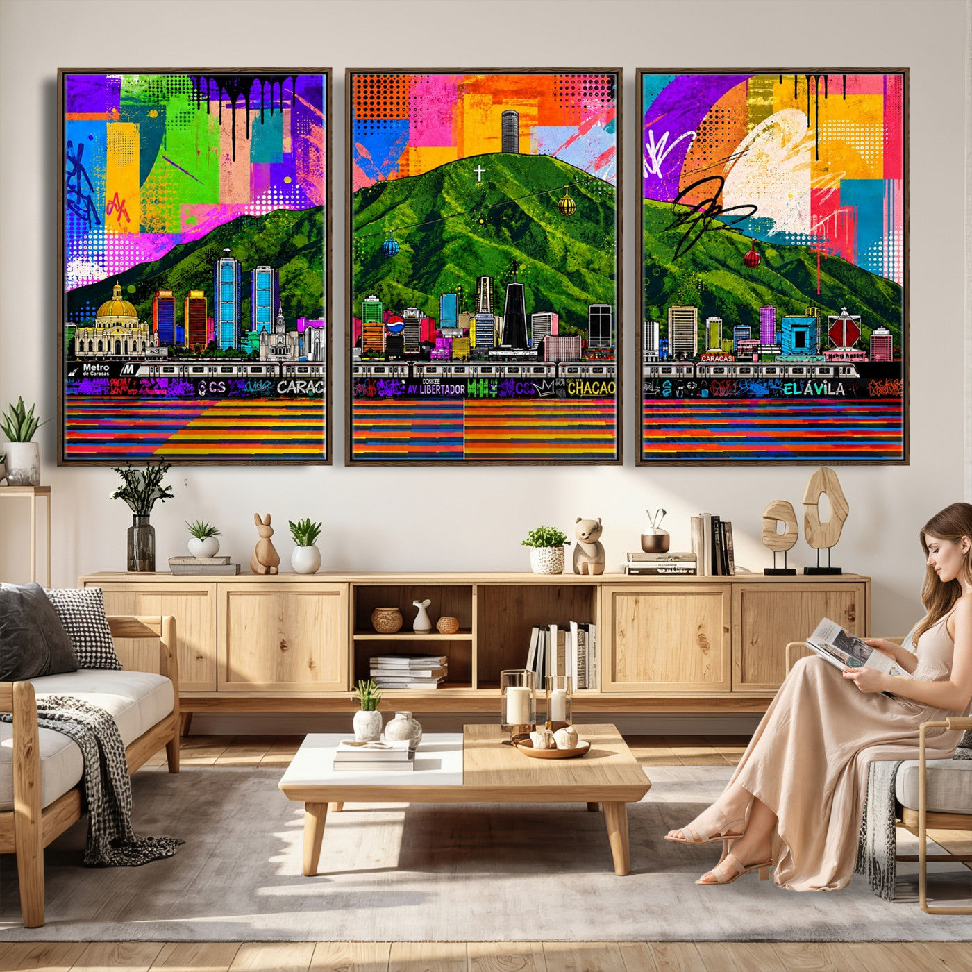 86696255-MGV-CV-36X24 - Mount Ávila, Caracas, Venezuela Wall Art Print by Artist Yorlette - Graffiti Caracas Skyline Canvas Art, Colorful Street Artwork - Venezuela El Avila Poster Print
