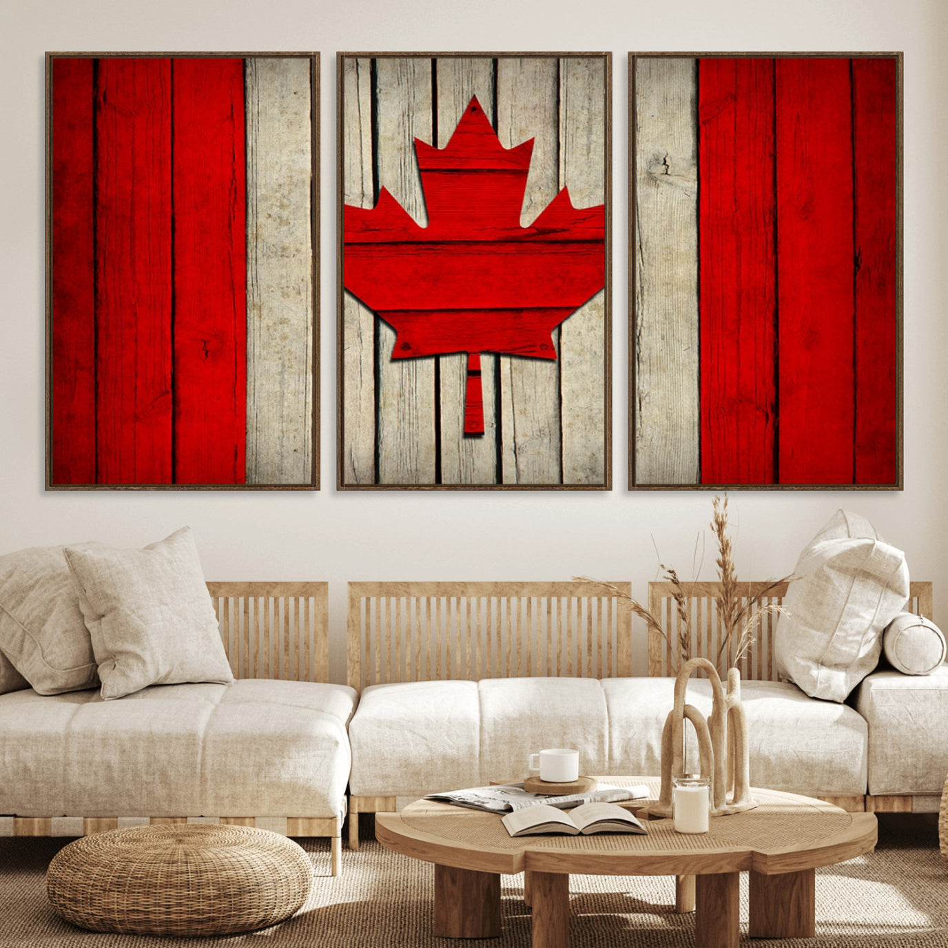 22674-MGV-CV-36X24-Rustic Canada Flag Wall Art – Framed Canadian Flag Canvas Print, Vintage Wood Texture Home or Office Decor