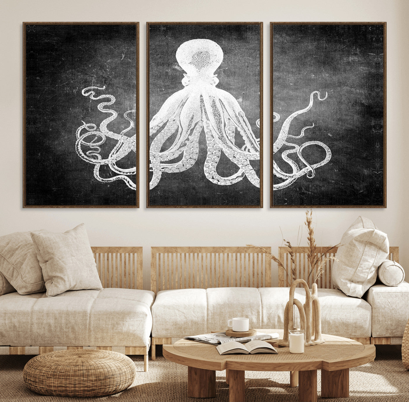 67312-MGV-FC-60X30-3P_Walnut-Black White Octopus Wall Art Canvas Print