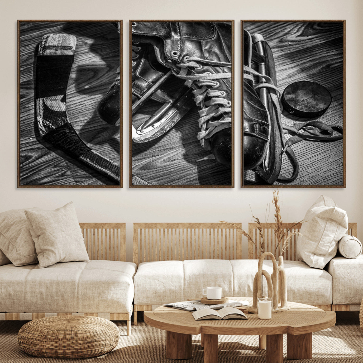 20553-MGV-FC-60X30-3P_Walnut-Old Pair of Mens Skates Wall Art Canvas, Men Skates Wall Art Print