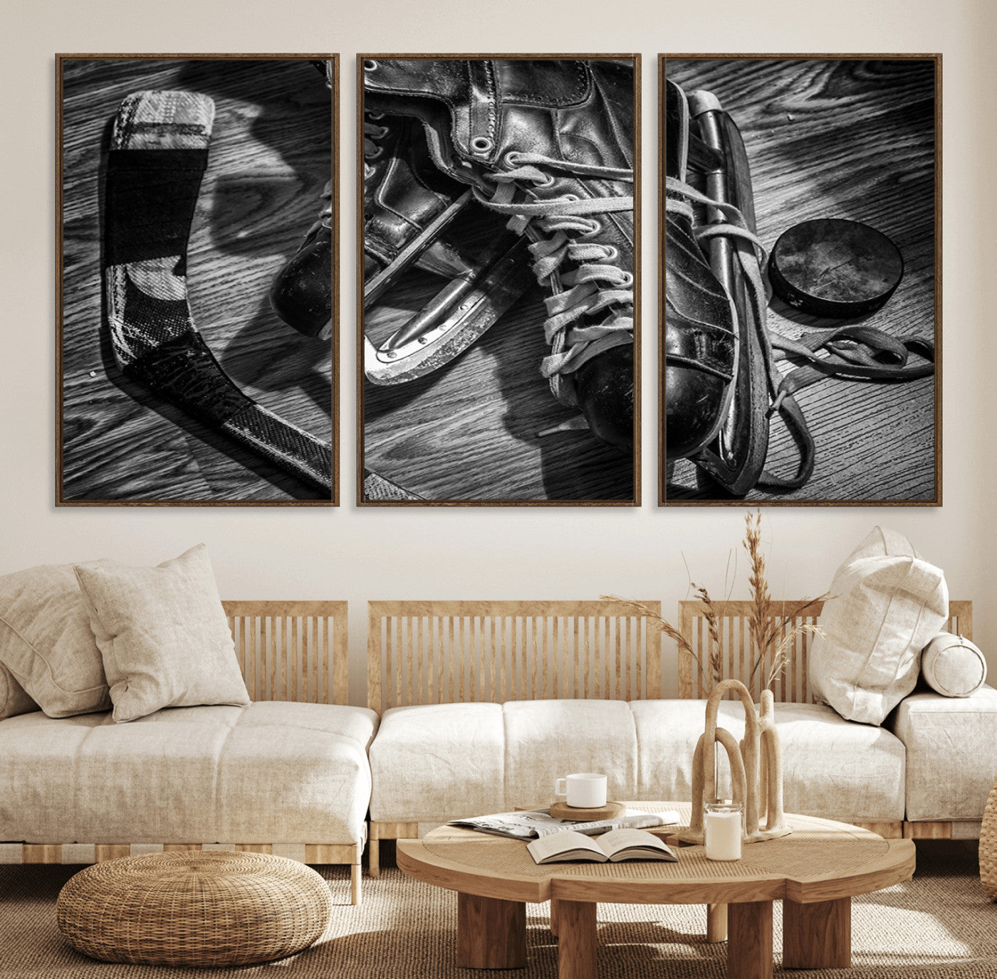 20553-MGV-FC-60X30-3P_Walnut-Old Pair of Mens Skates Wall Art Canvas, Men Skates Wall Art Print