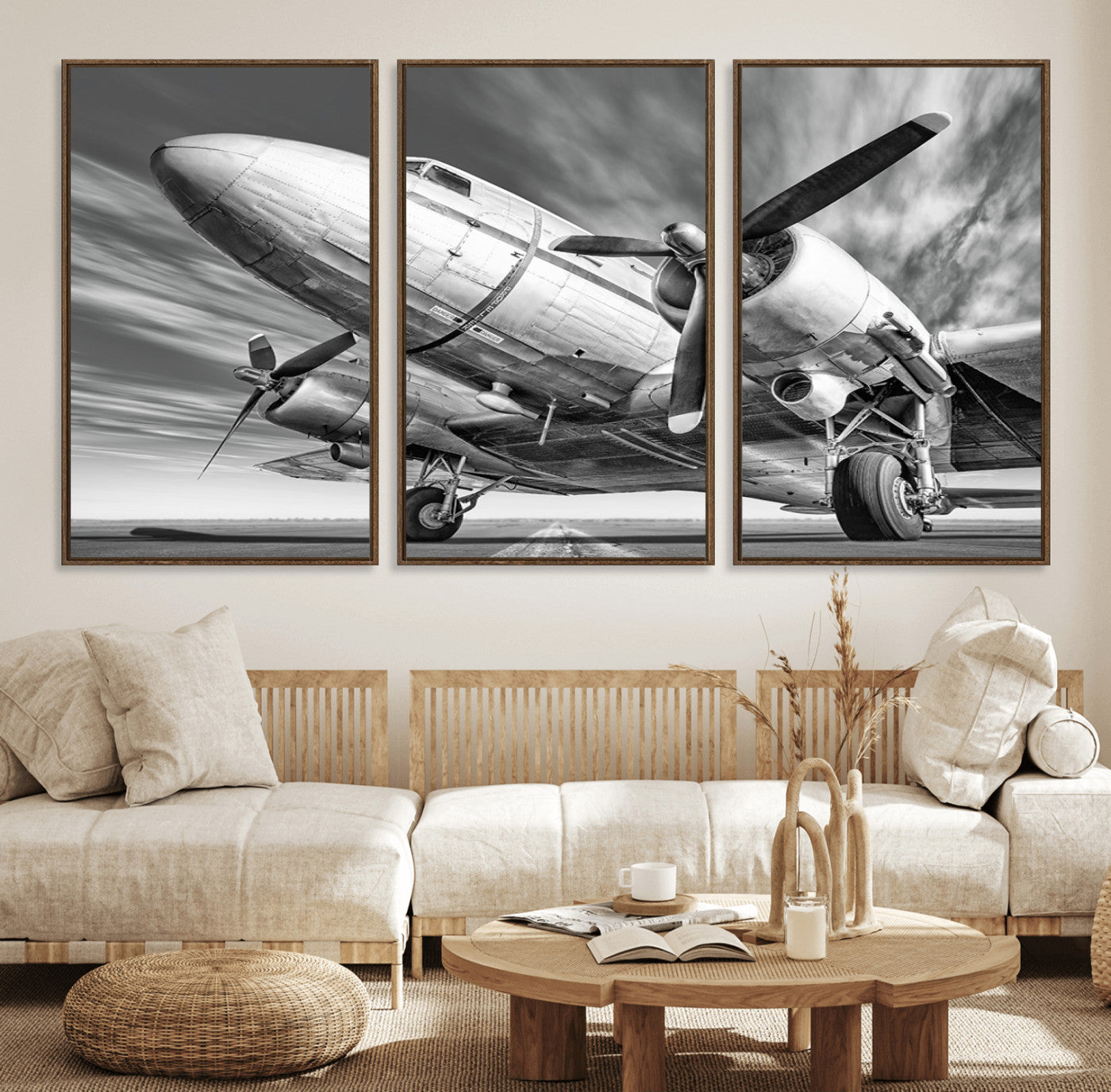 82744-MGV-FC-60X30-3P_Walnut-Vintage Airplane on Runway Canvas Print