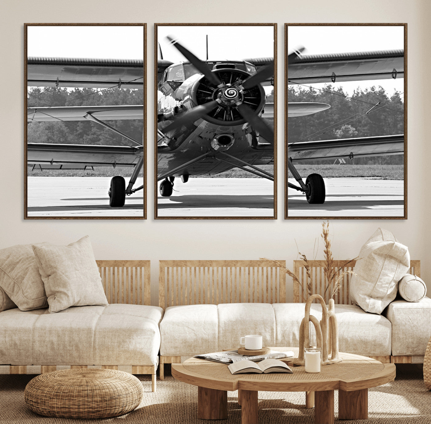 74816-MGV-FC-60X30-3P_Walnut-Wall Art Old War Plane Canvas Print