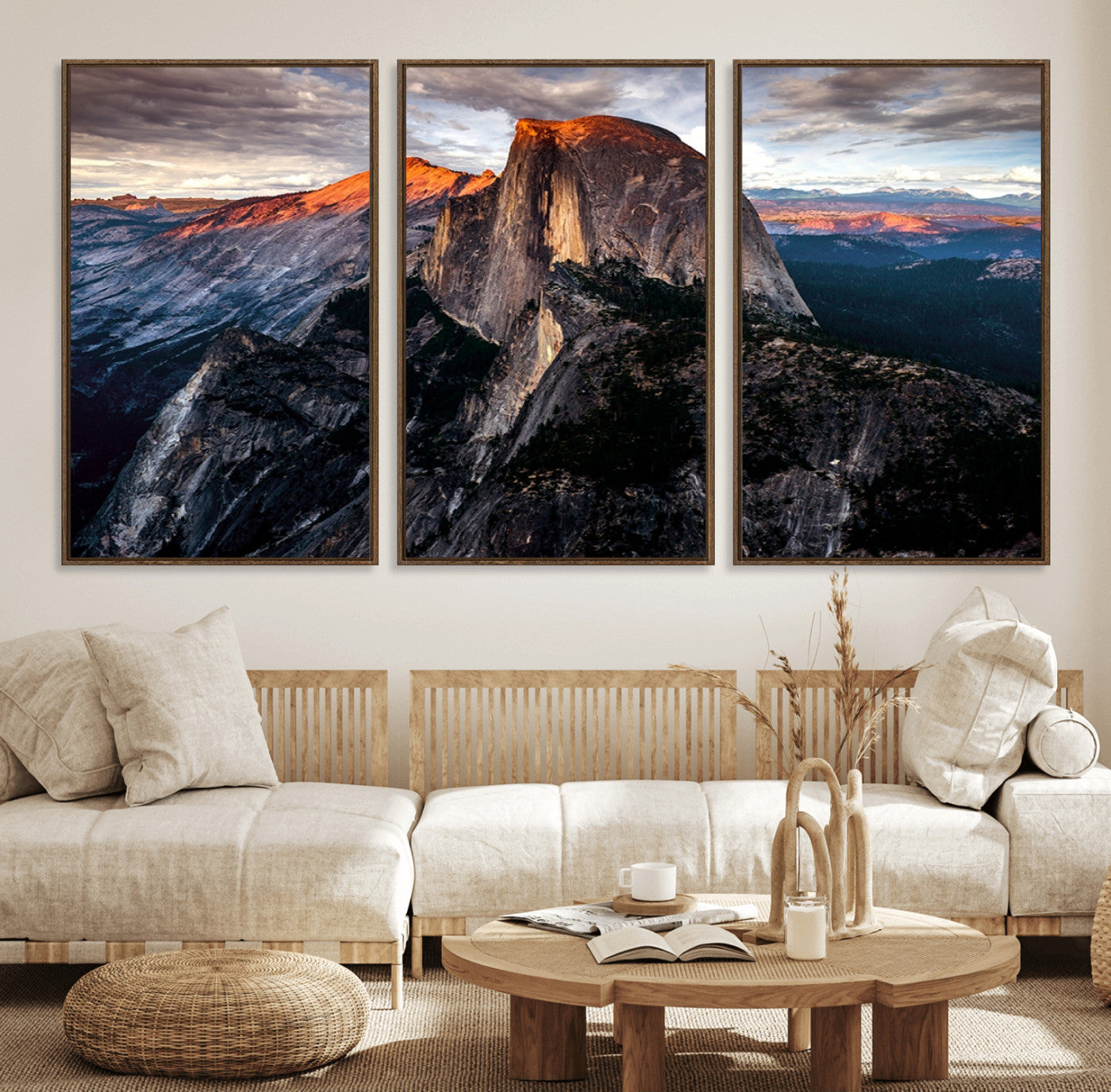 20714-MGV-FC-60X30-3P_Walnut-Half Dome Yosemite Wall Art – Majestic Mountain Landscape Canvas Print, National Park Nature Photography for Living Room or Office Decor
