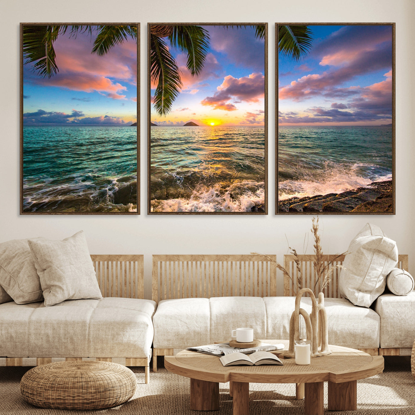 85985-MGV-FC-60X30-3P_Walnut-Framed Tropical Sunset Art Canvas Print