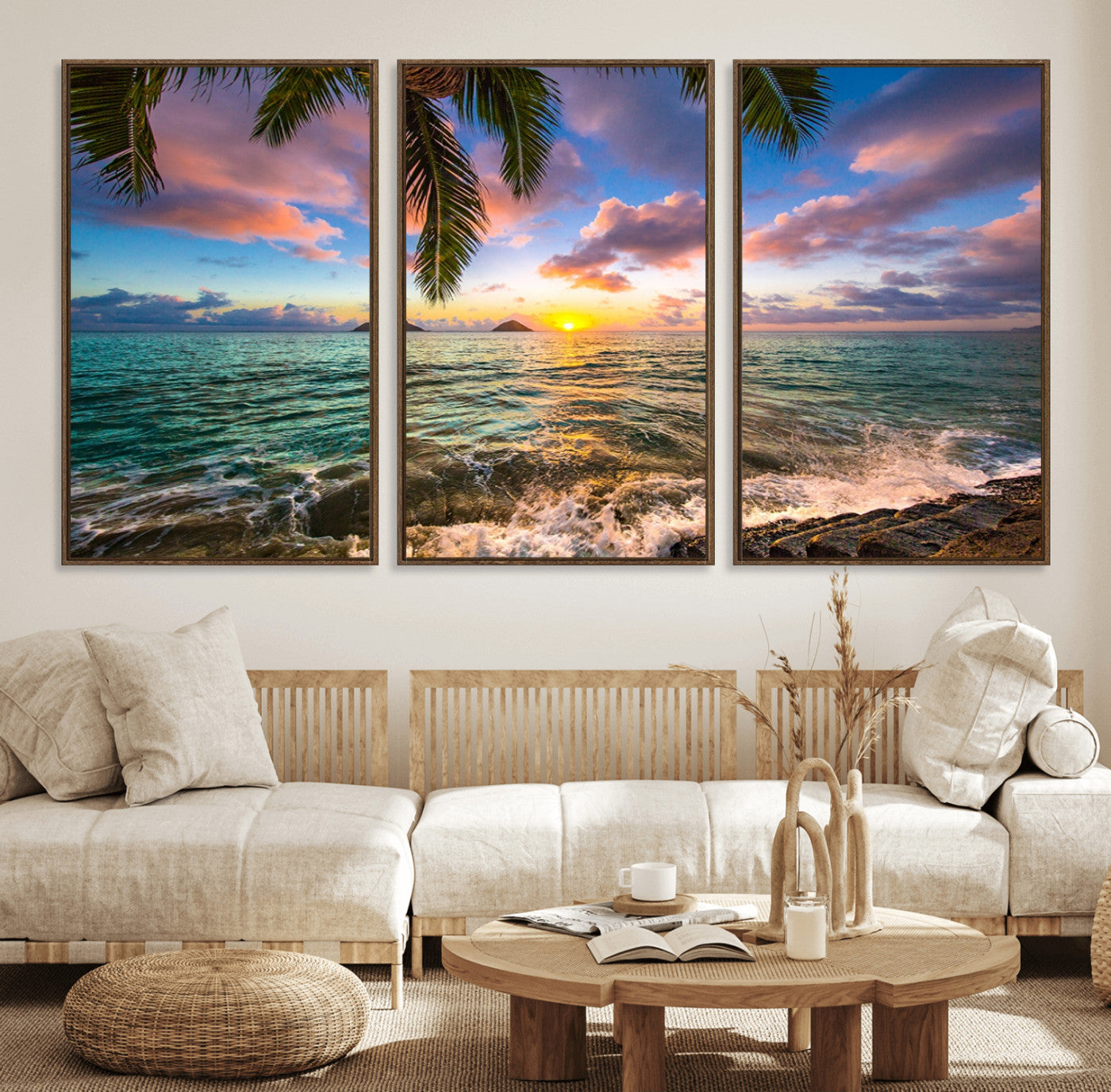 85985-MGV-FC-60X30-3P_Walnut-Framed Tropical Sunset Art Canvas Print