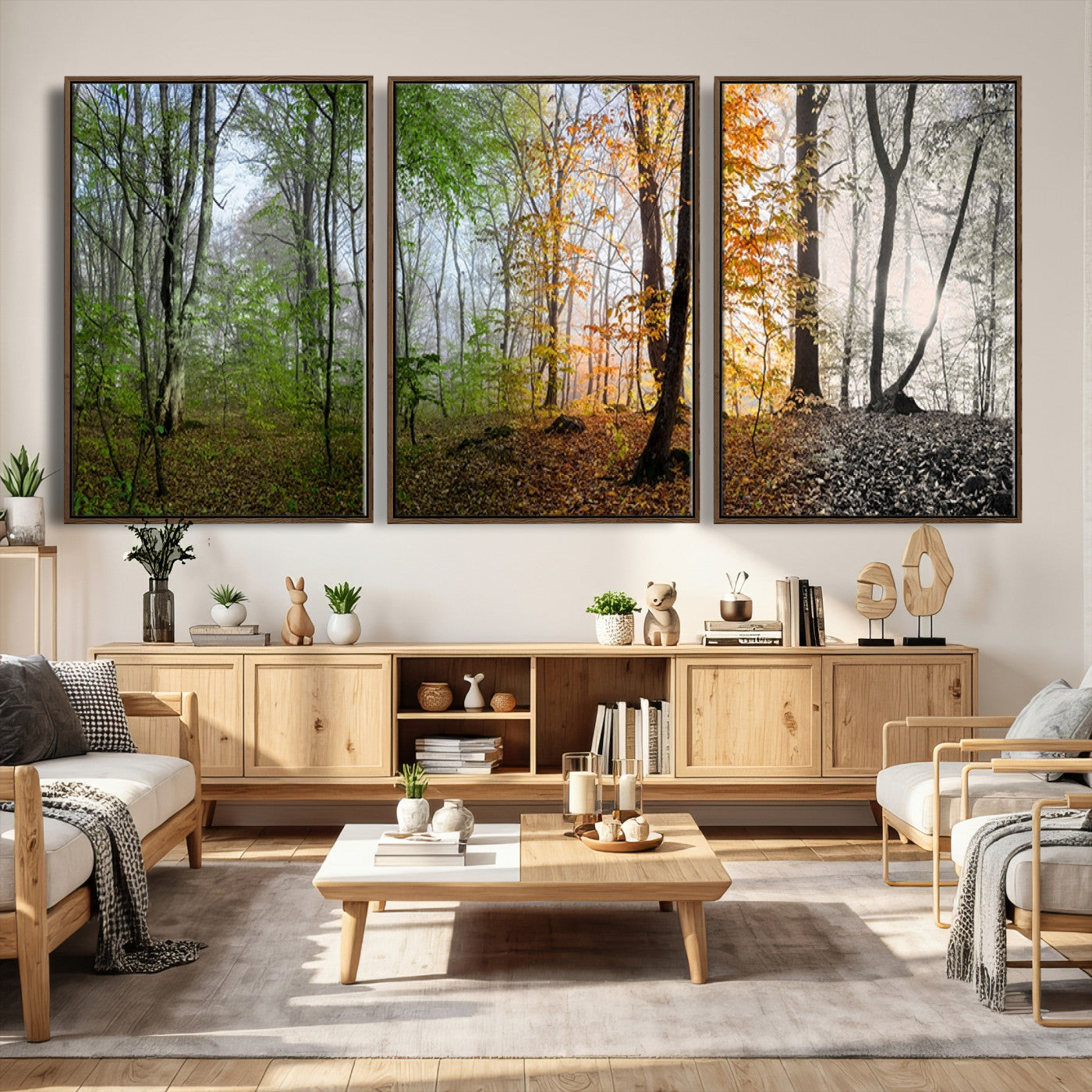 95317-MGV-CV-36X24 - Four Seasons Wall Art Forest Canvas Print – Triptych Seasonal Nature Print – Landscape Decor for Living Room