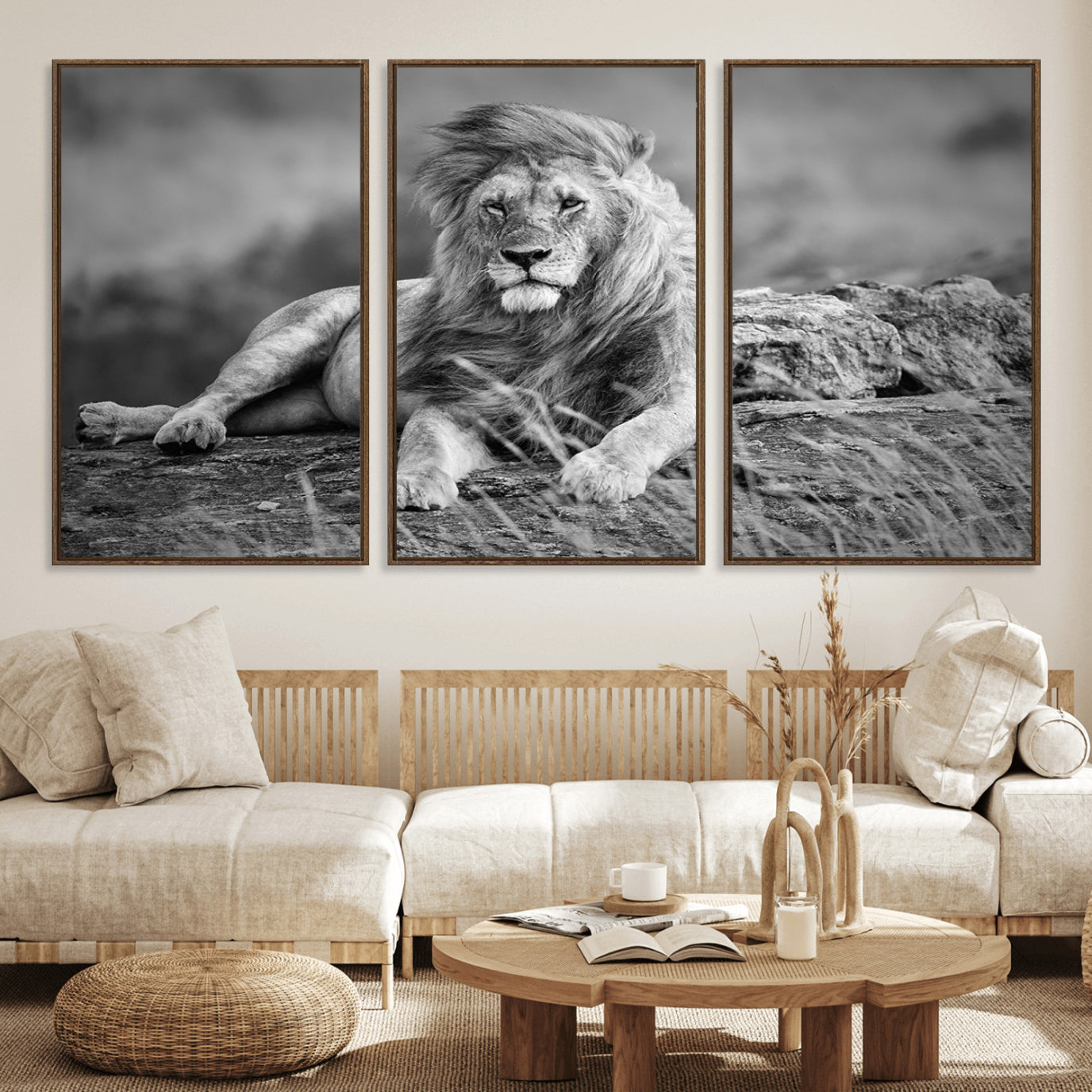 68679-MGV-FC-60X30-3P_Walnut-King of Forest Lion Wall Art Canvas Print