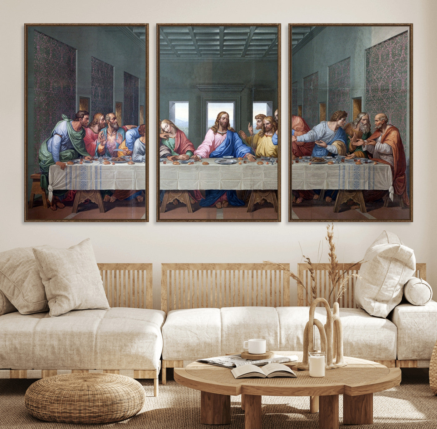 30401-MGV-FC-60X30-3P_Walnut-The Last Supper Multi Panel Canvas Wall Art