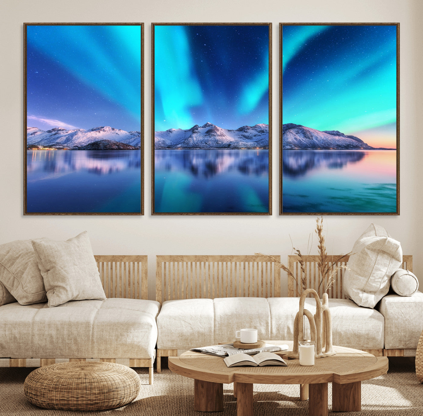 49902-MGV-FC-60X30-3P_Walnut-Northern Lights above Mountain Wall Art, Northern Lights Wall Art Canvas Print