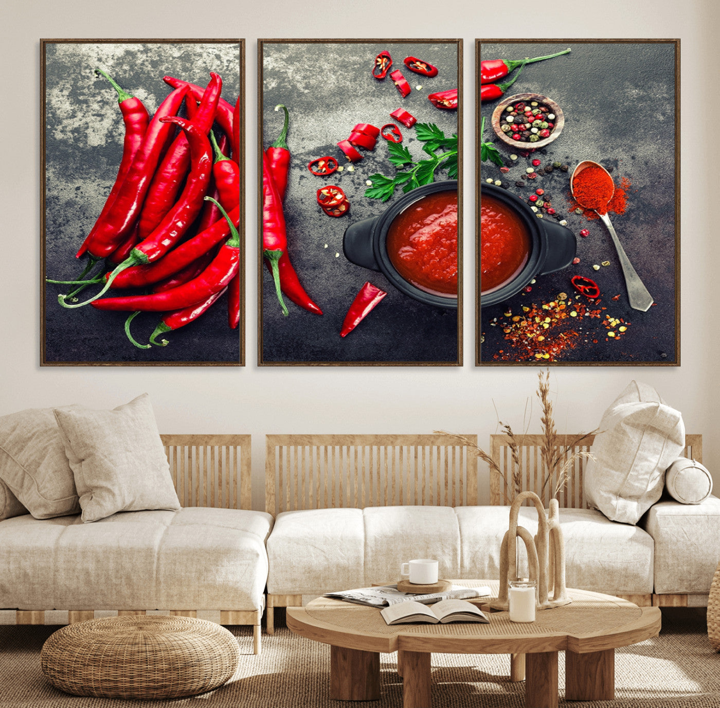 10860-MGV-FC-60X30-3P_Walnut-Red Pepper Kitchen and Restaurant Wall Wall Art, Red Pepper Kitchen Wall Decor Canvas Print
