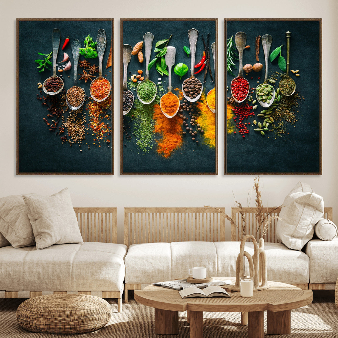52202-MGV-FC-60X30-3P_Walnut-Herbs and Spices Kitchen Wall Art Canvas Print