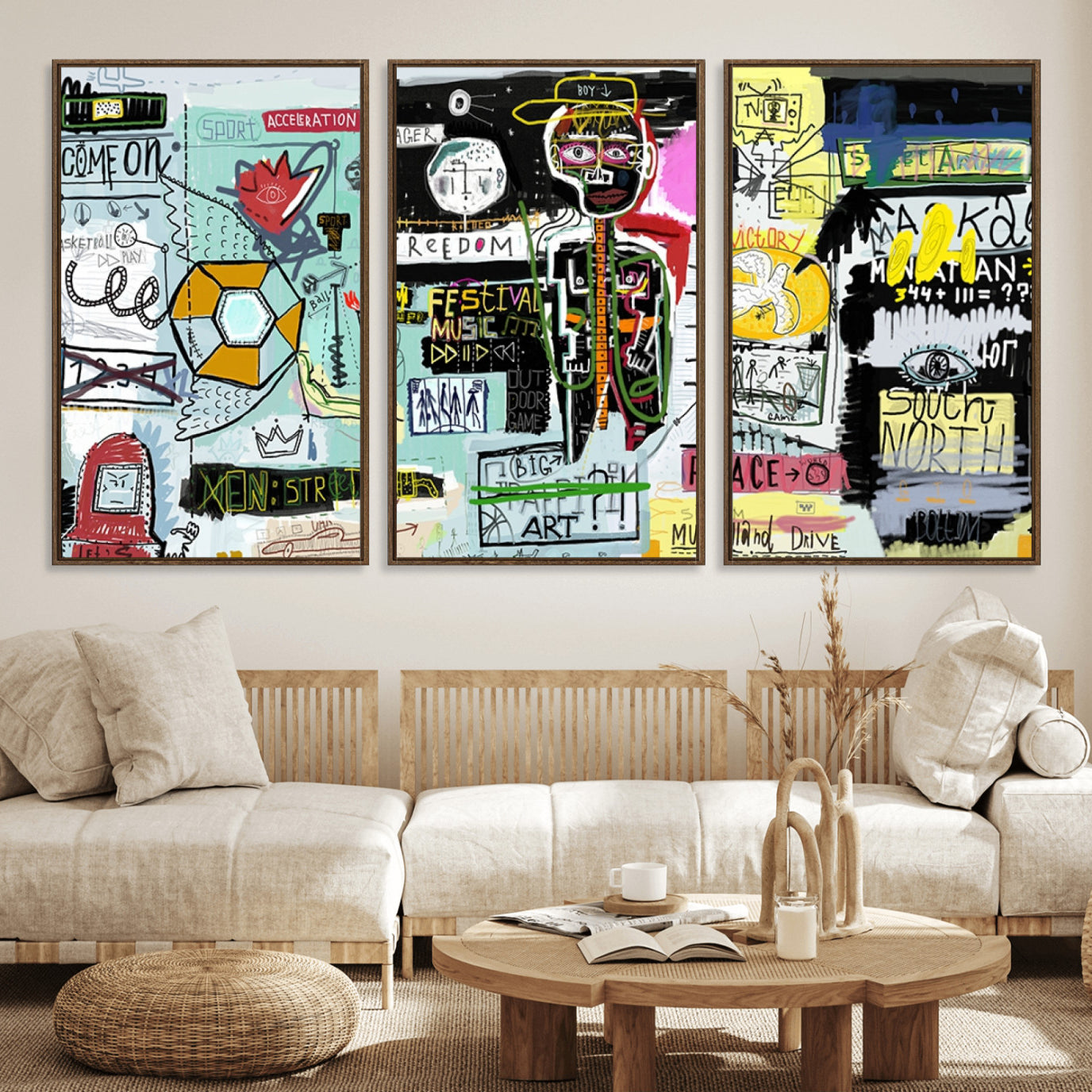 10504-MGV-FC-60X30-3P_Walnut-Graffiti Wall Art – Colorful Urban Street Canvas Print, Modern Expressionist Painting for Living Room, Studio or Office, Bold Art Decor
