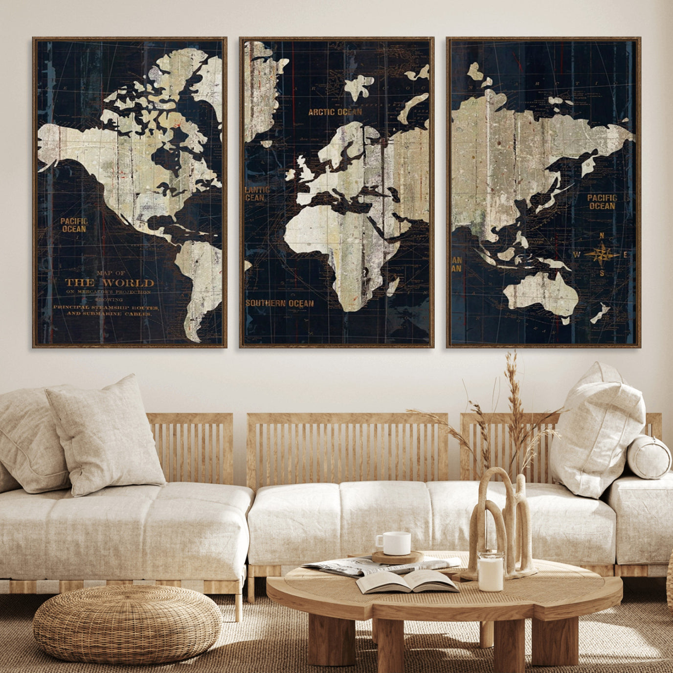 14651-MGV-FC-60X30-3P_Walnut-Push Pin World Map Canvas Print – Travel Tracker Wall Art for Couples, Perfect Anniversary Gift for Home or Office Decor