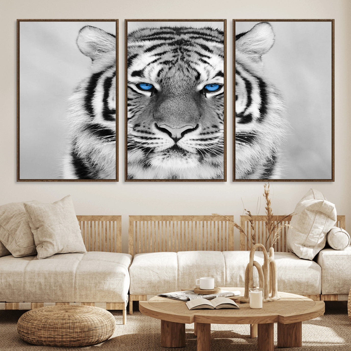 59121-MGV-FC-60X30-3P_Walnut-Black and White Tiger Wall Art Animal Canvas Print