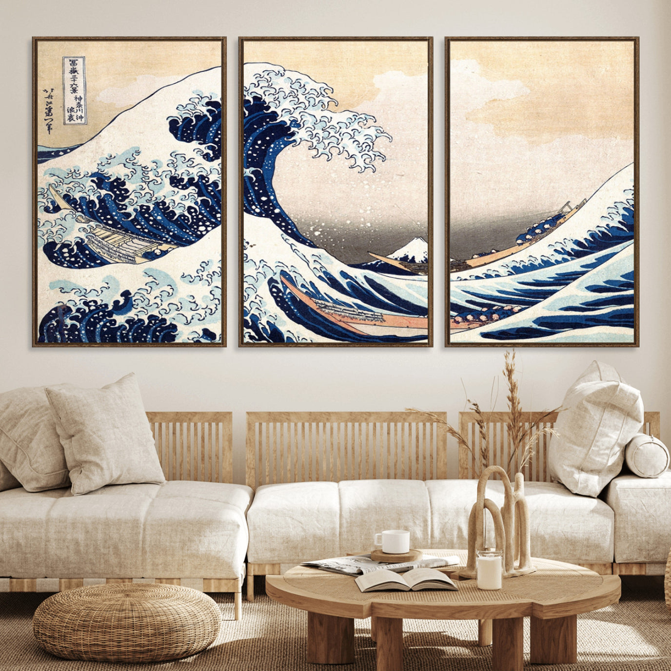 35635-MGV-FC-60X30-3P_Walnut-Wall Art Kanagawa Canvas Artwork Abstract Print