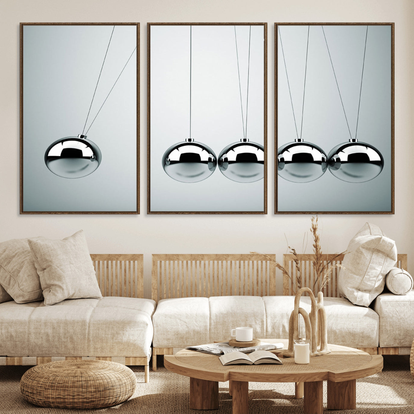 45465-MGV-FC-60X30-3P_Walnut-Newton's Cradle Wall Art Canvas Print, Framed Newton Cradle Wall Art