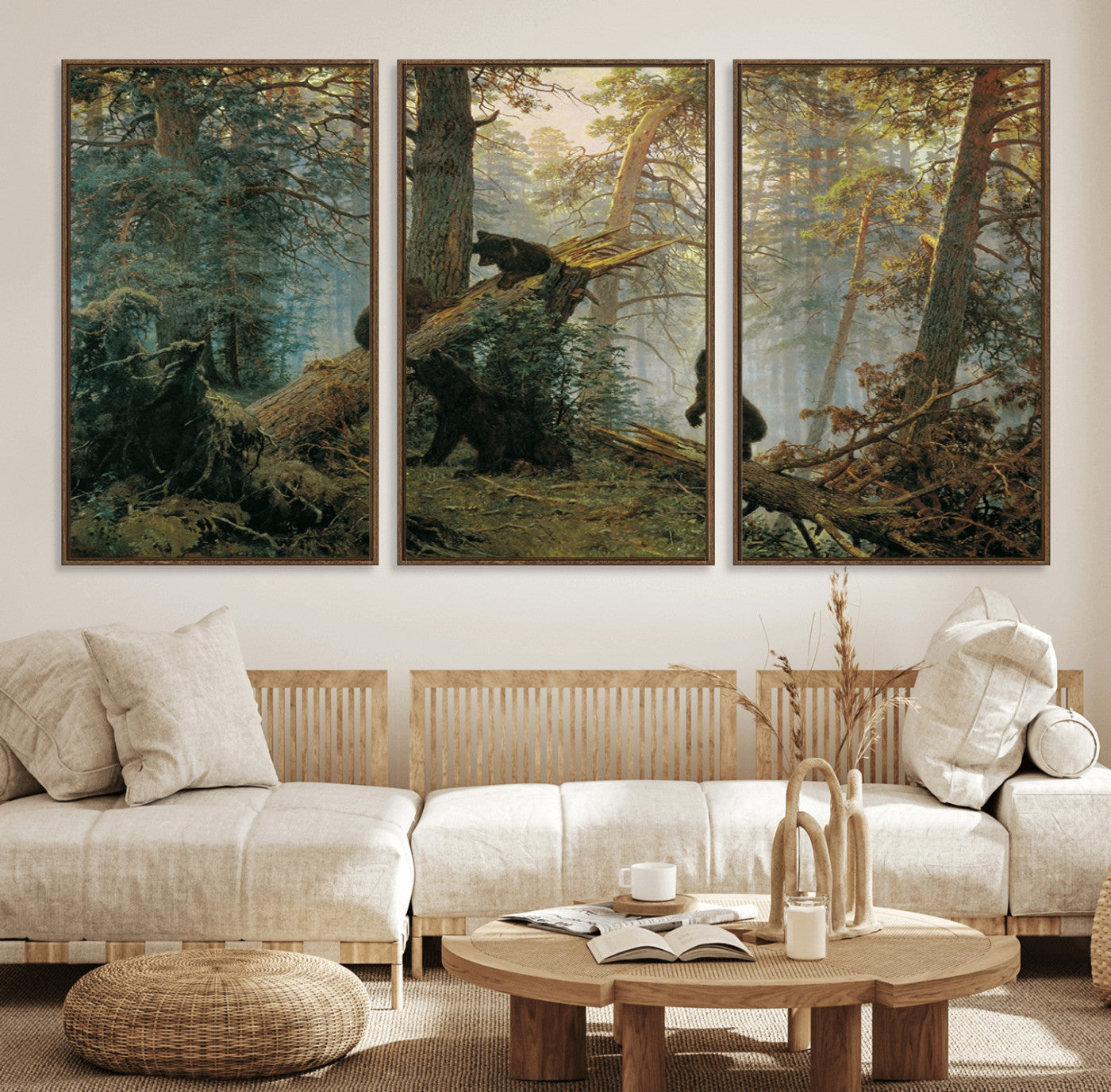 14144-MGV-FC-60X30-3P_Walnut-Baby Bears in Forest Wall Art Canvas Print