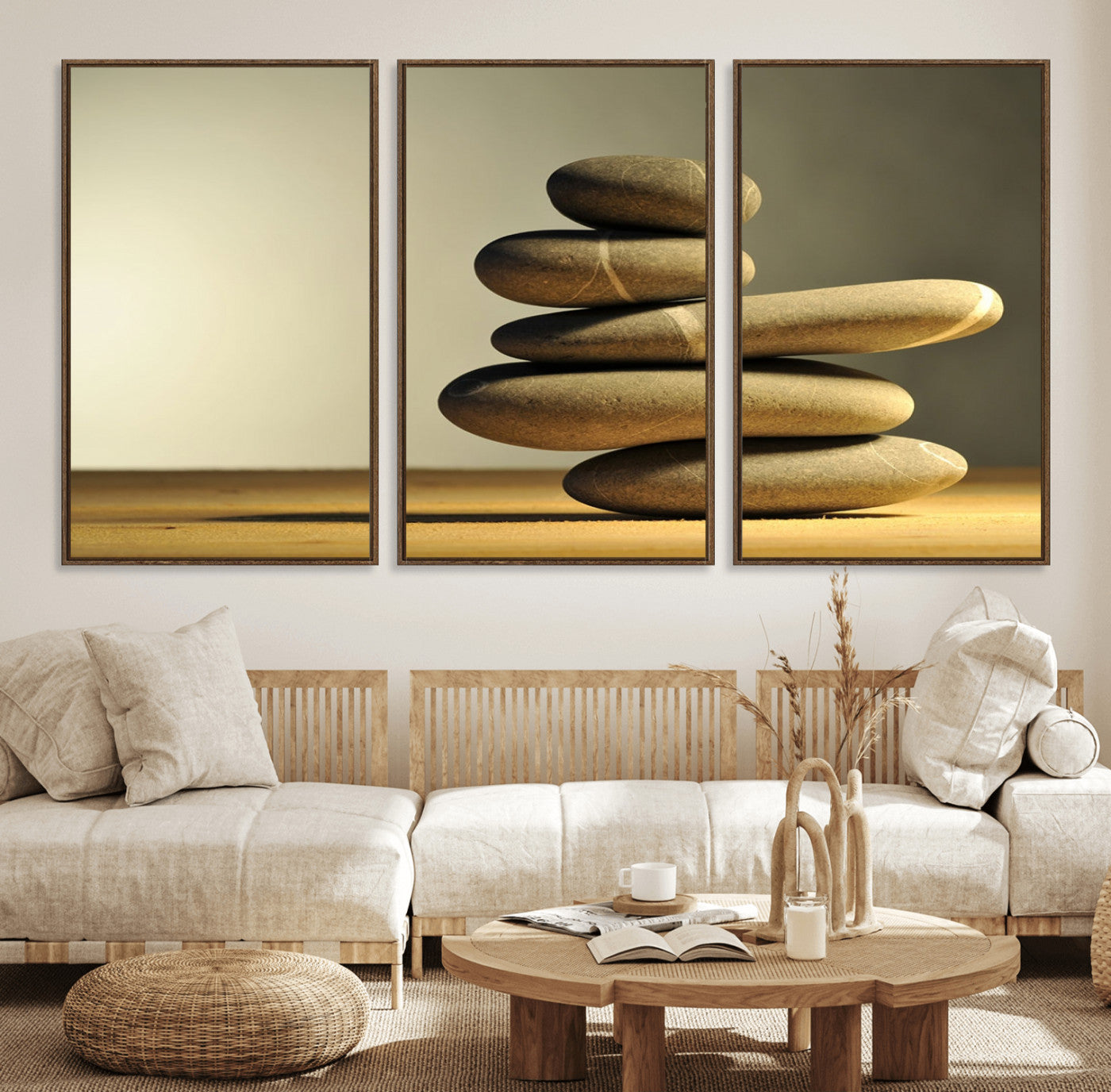 90045-MGV-FC-60X30-3P_Walnut-Fluvial Zen Stones Canvas Wall Art Print