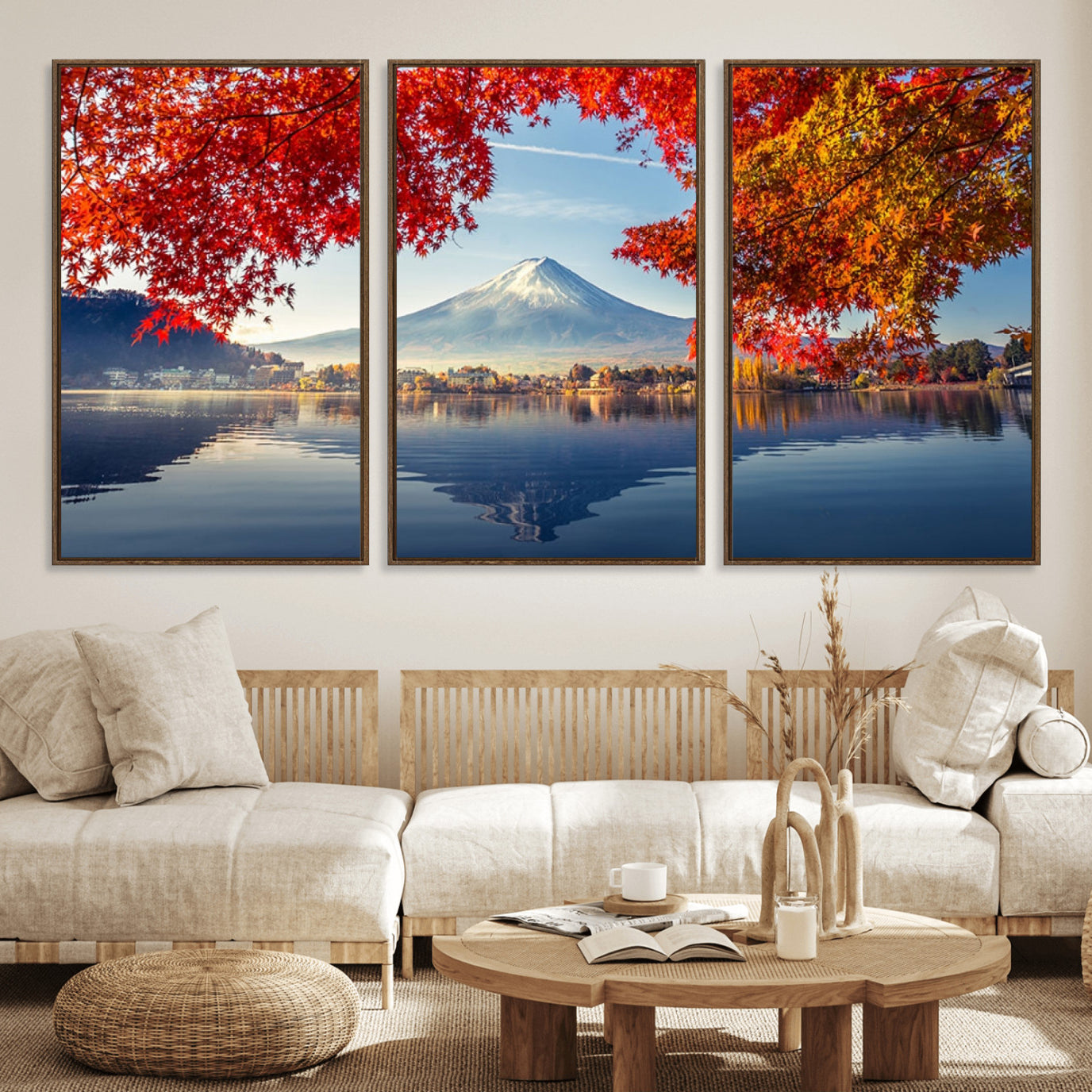 26428-MGV-FC-60X30-3P_Walnut-Mount Fuji Canvas Wall Art Japan Autumn Mountain Canvas Print Wall Art