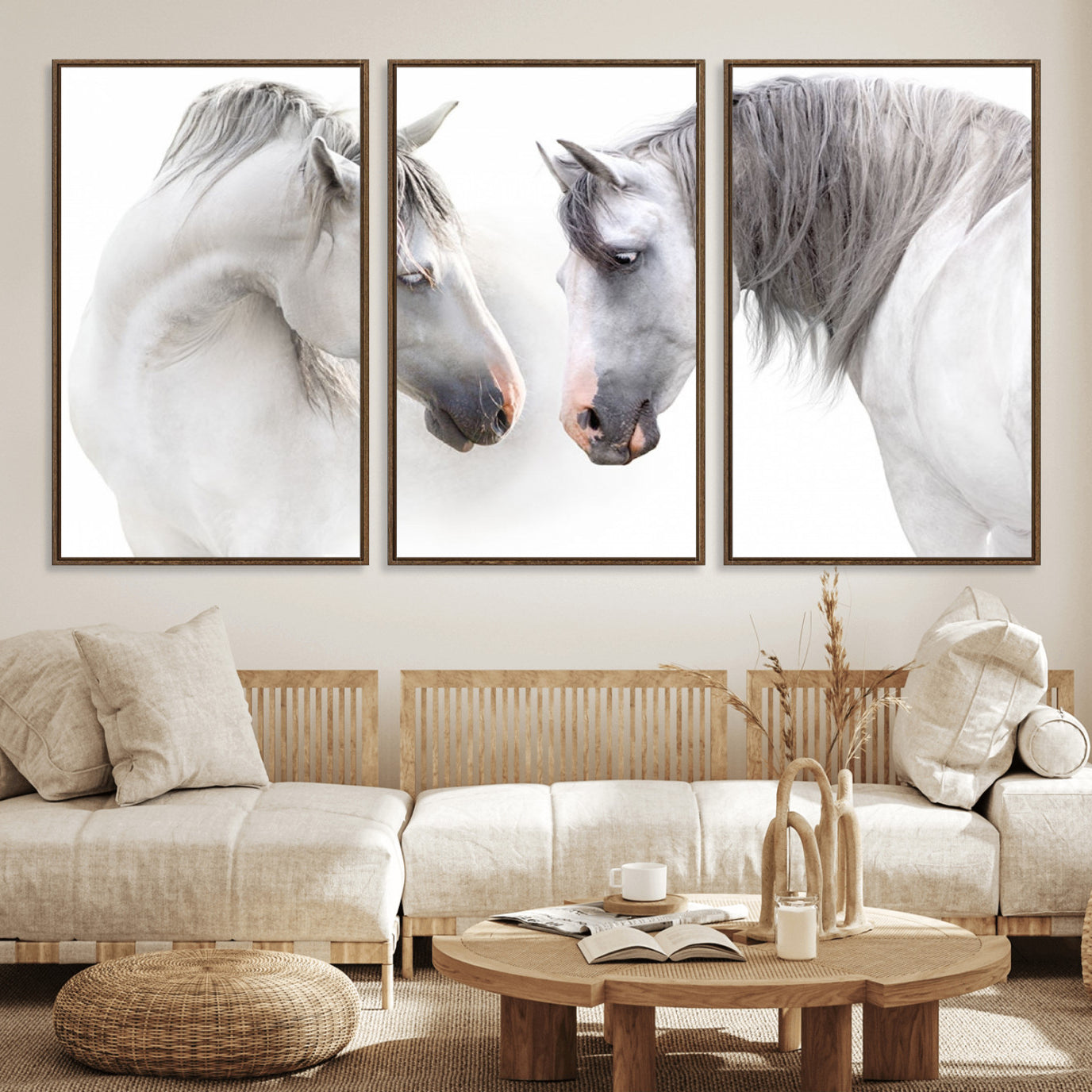 81129-MGV-FC-60X30-3P_Walnut-White Horse Wall Art Animal Canvas Print